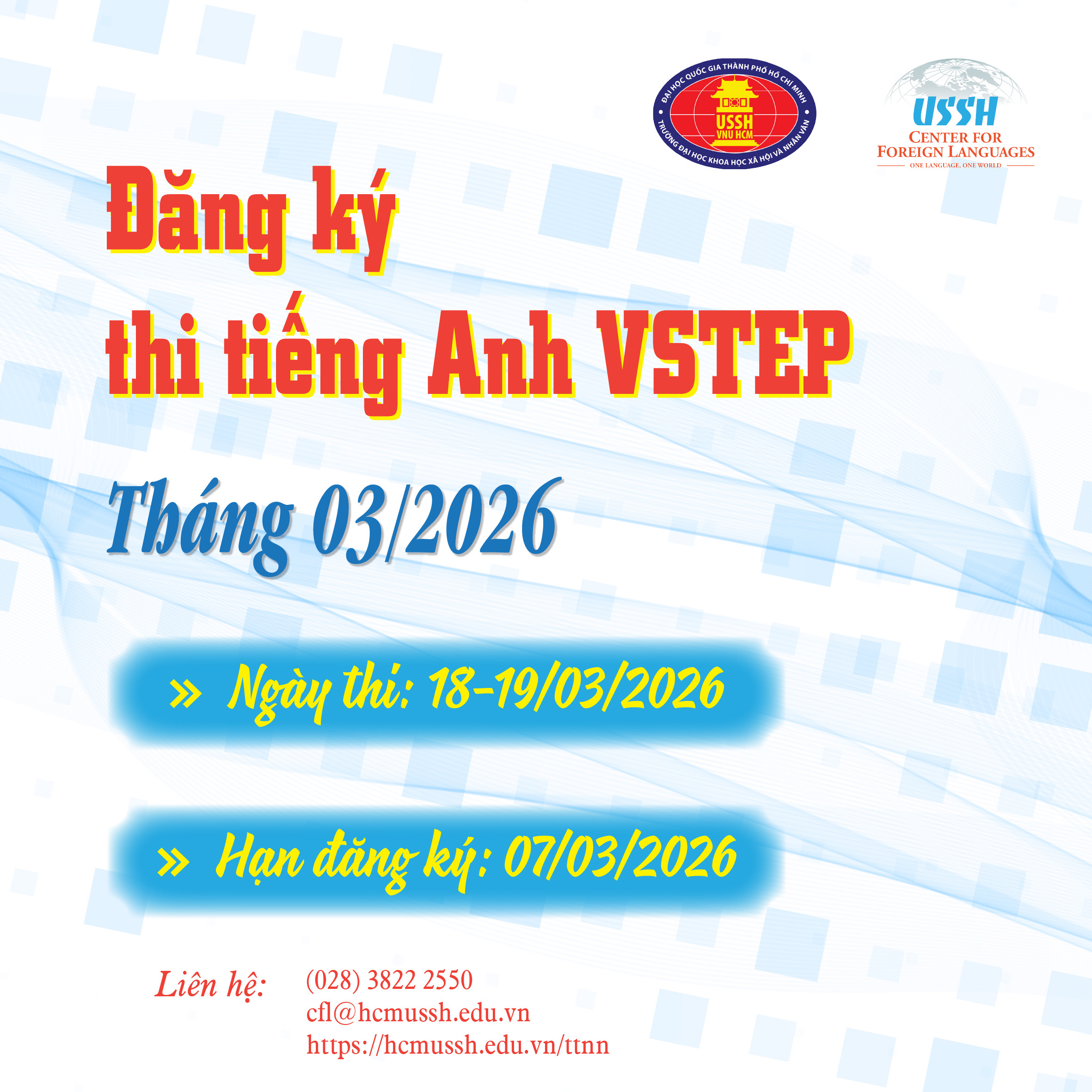 THÔNG BÁO TIẾP NHẬN HỒ SƠ ĐĂNG KÝ THI VSTEP THÁNG 3/2026