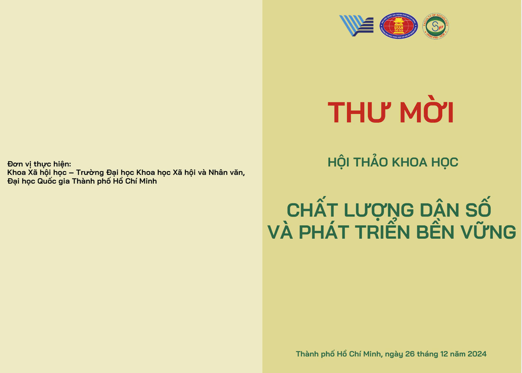 Mời tham dự hội thảo khoa học “Chất lượng dân số và Phát triển bền vững”