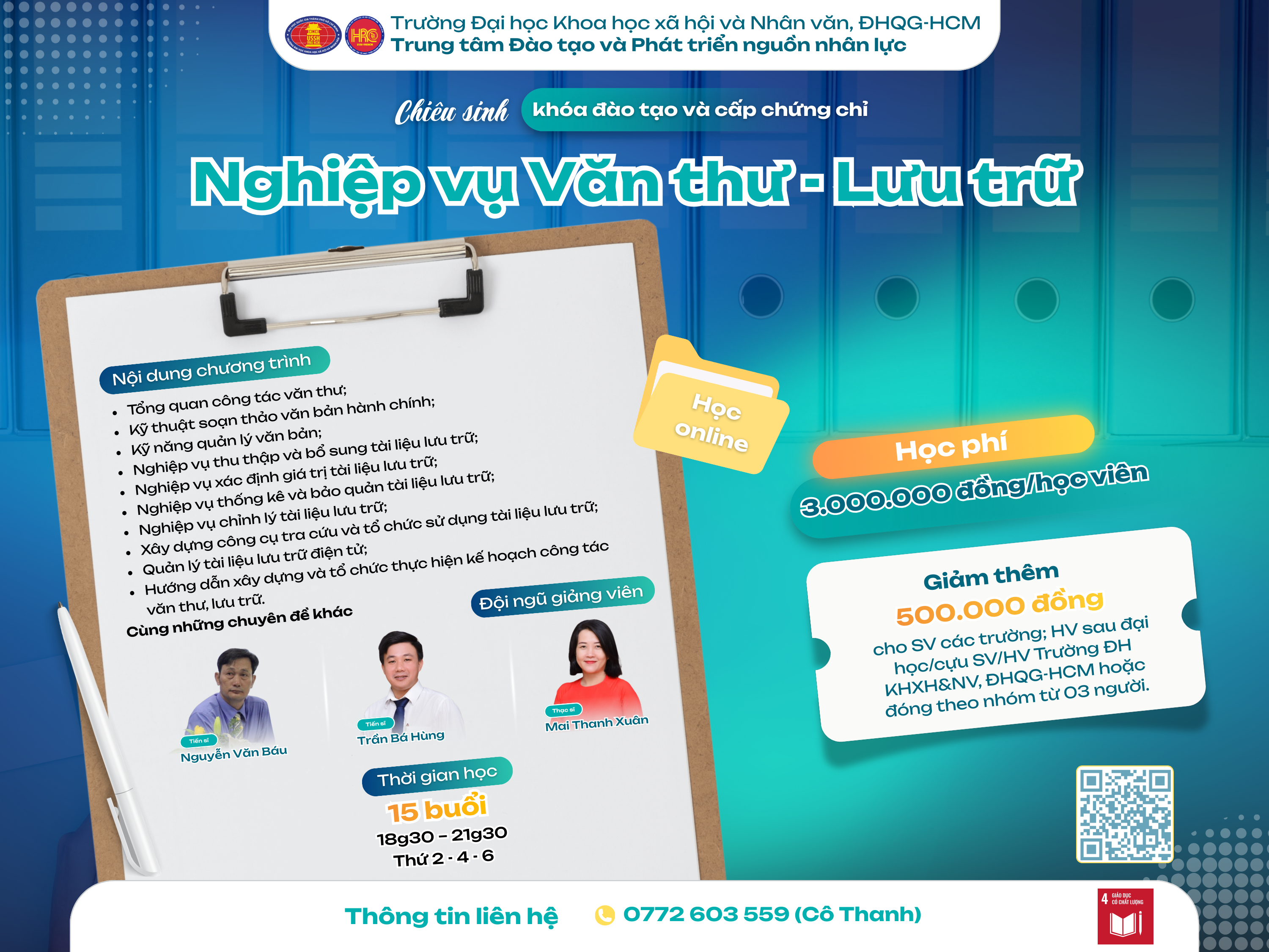 Chiêu sinh khóa đào tạo Nghiệp vụ Văn thư – Lưu trữ (Khóa 34) – Học ngày 02/03/2026