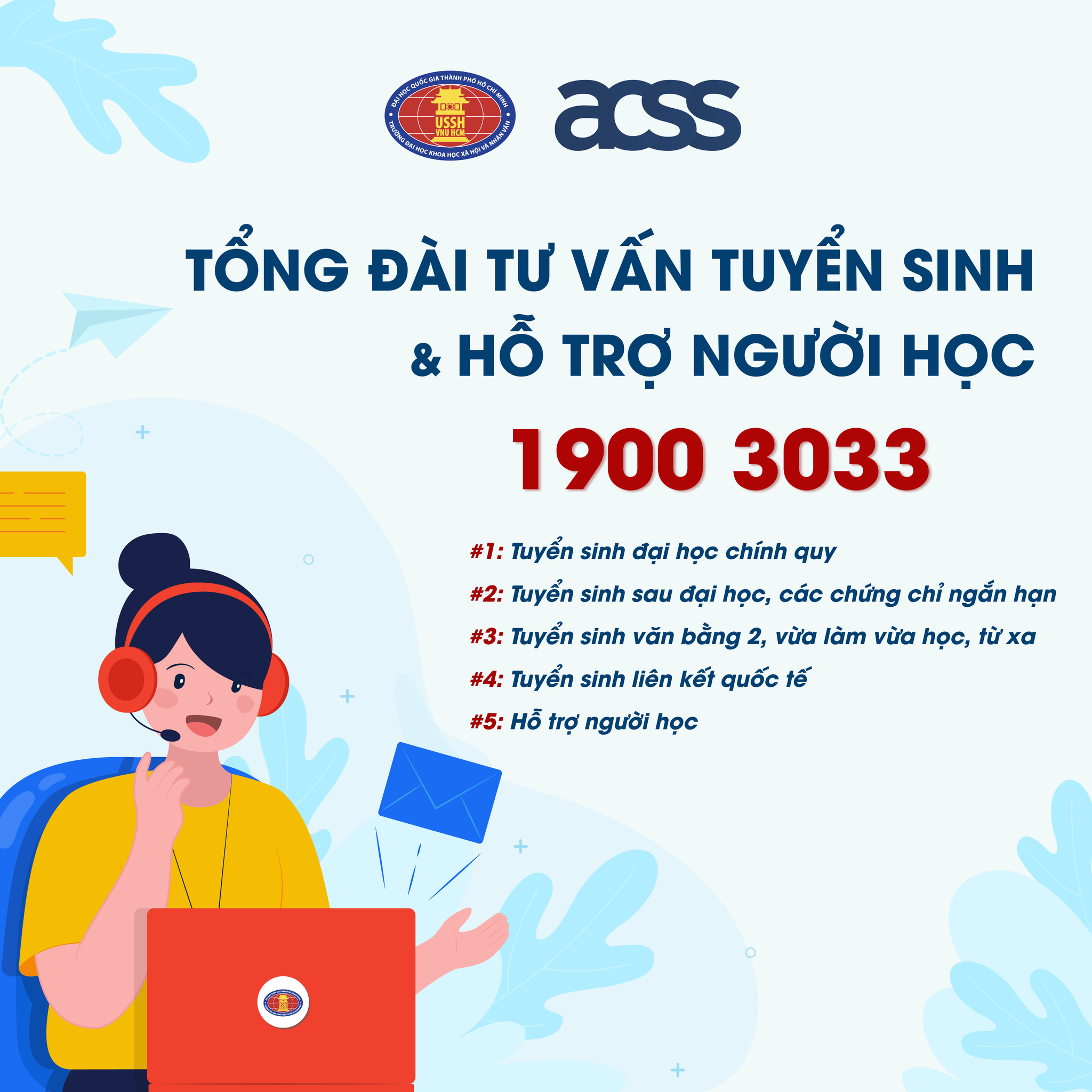 Vận hành Tổng đài Tư vấn tuyển sinh và Hỗ trợ người học 1900 3033