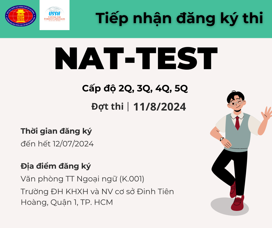 Thông báo tiếp nhận đăng ký thi NATTEST tháng 8/2024