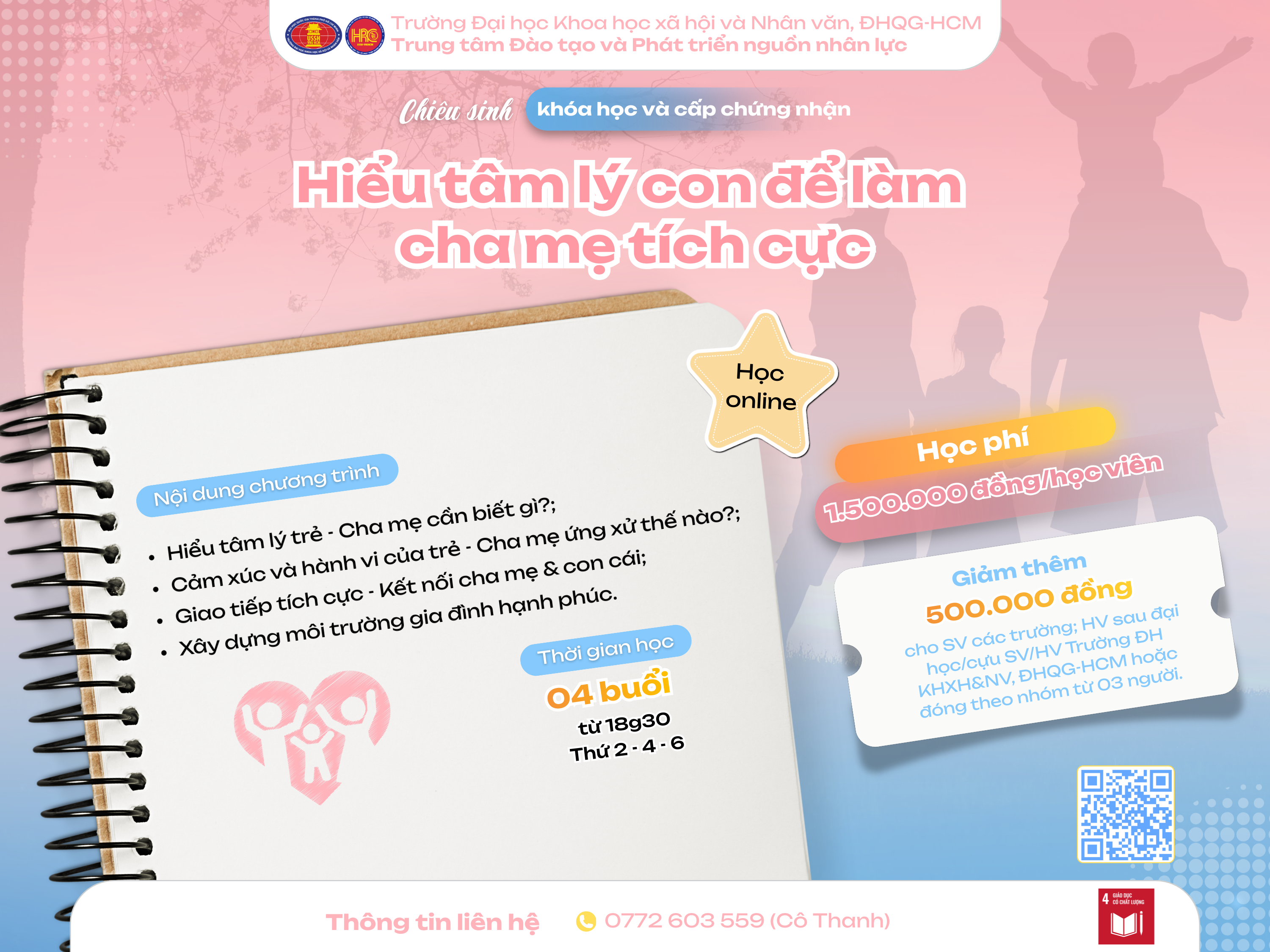 Chiêu sinh khóa đào tạo Hiểu tâm lý con để làm cha mẹ tích cực (Khóa 2) – Học ngày 04/03/2026