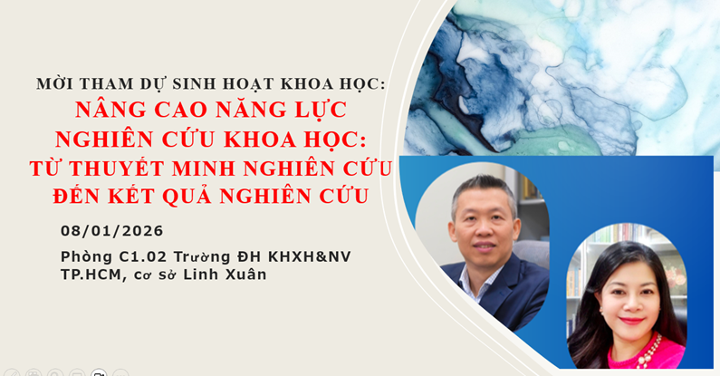 Mời đăng ký sinh hoạt khoa học - “Nâng cao năng lực Nghiên cứu khoa học: từ thuyết minh nghiên cứu đến kết quả nghiên cứu”
