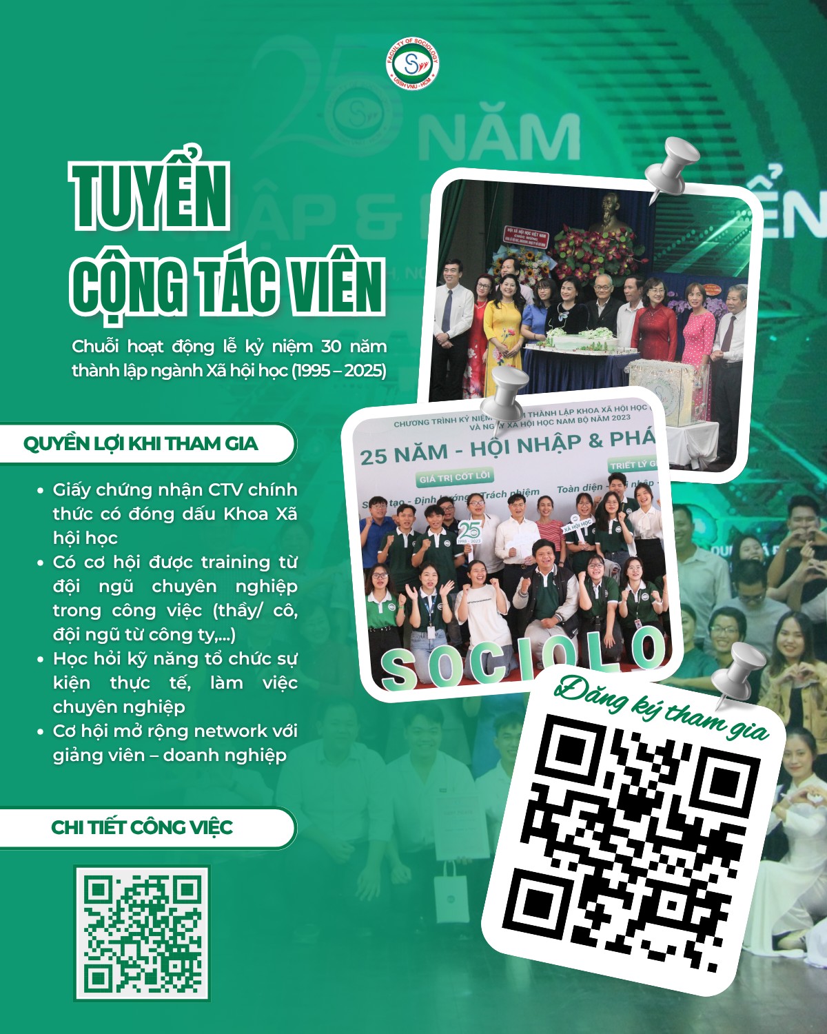 Tuyển cộng tác viên cho chuỗi sự kiện kỷ niệm 30 năm thành lập ngành Xã hội học (1995–2025)