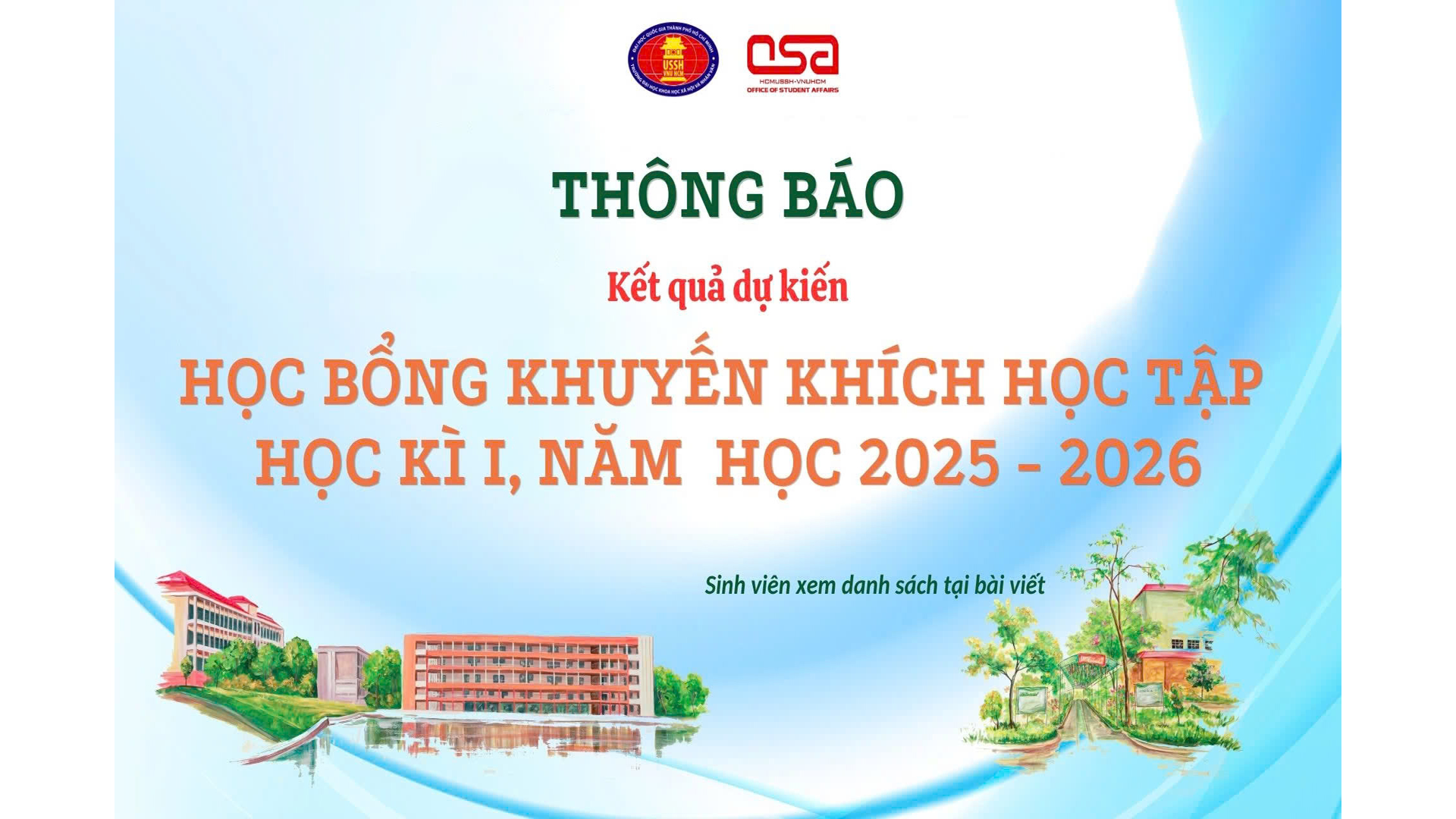 Thông báo về việc dự kiến xét cấp học bổng Khuyến khích học tập dành cho sinh viên hệ Chính quy, chương trình Chuẩn