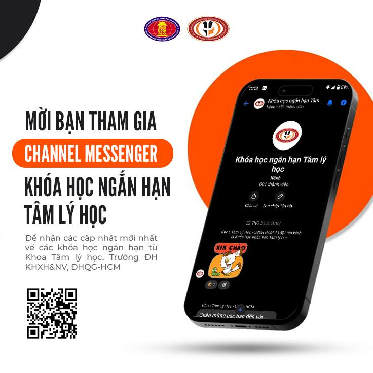 Kênh liên lạc Messenger cập nhật các khóa học ngắn hạn tổ chức bởi Khoa Tâm lý học, Trường ĐH KHXH & NV, ĐHQG-HCM