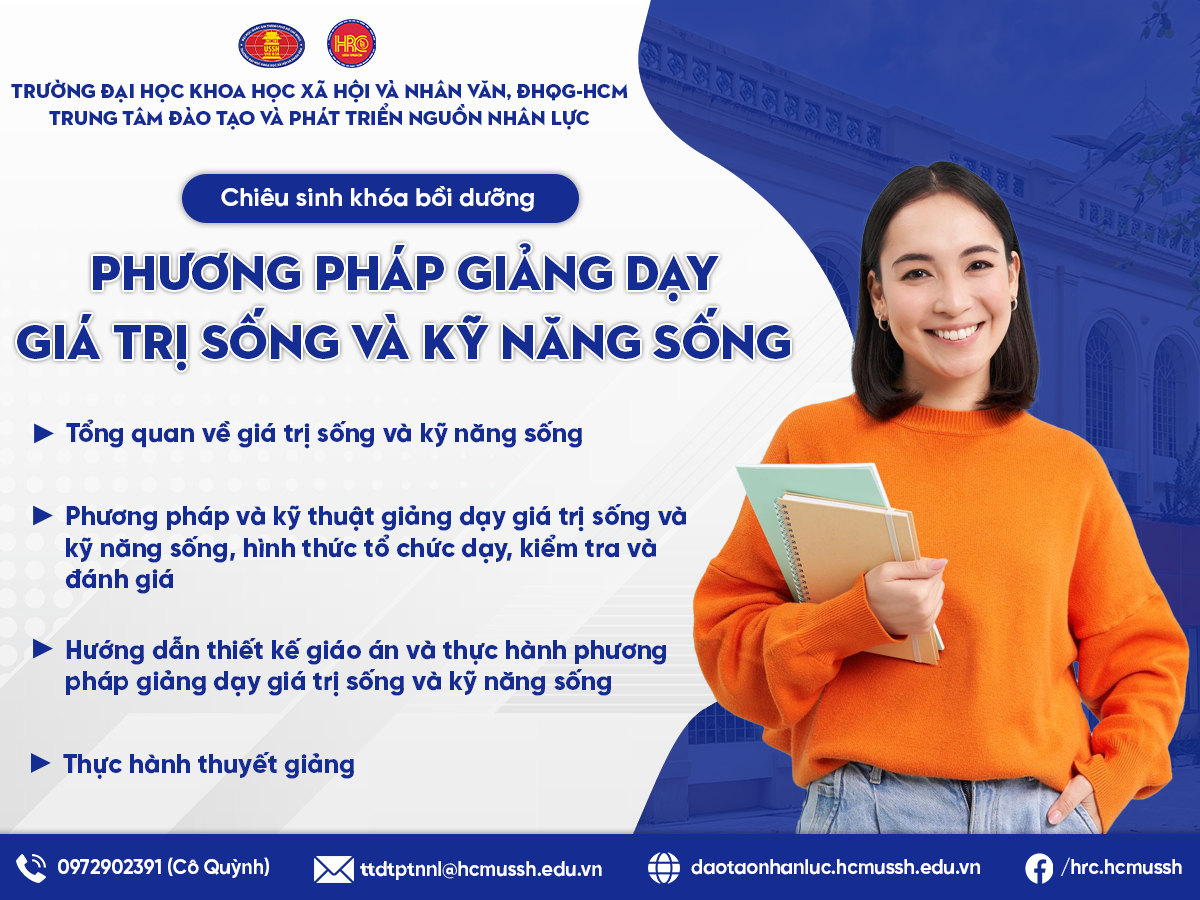 Chiêu sinh khóa Bồi dưỡng phương pháp giảng dạy Giá trị sống và Kỹ năng sống (Khóa 18)- Khai giảng ngày 24/6/2024