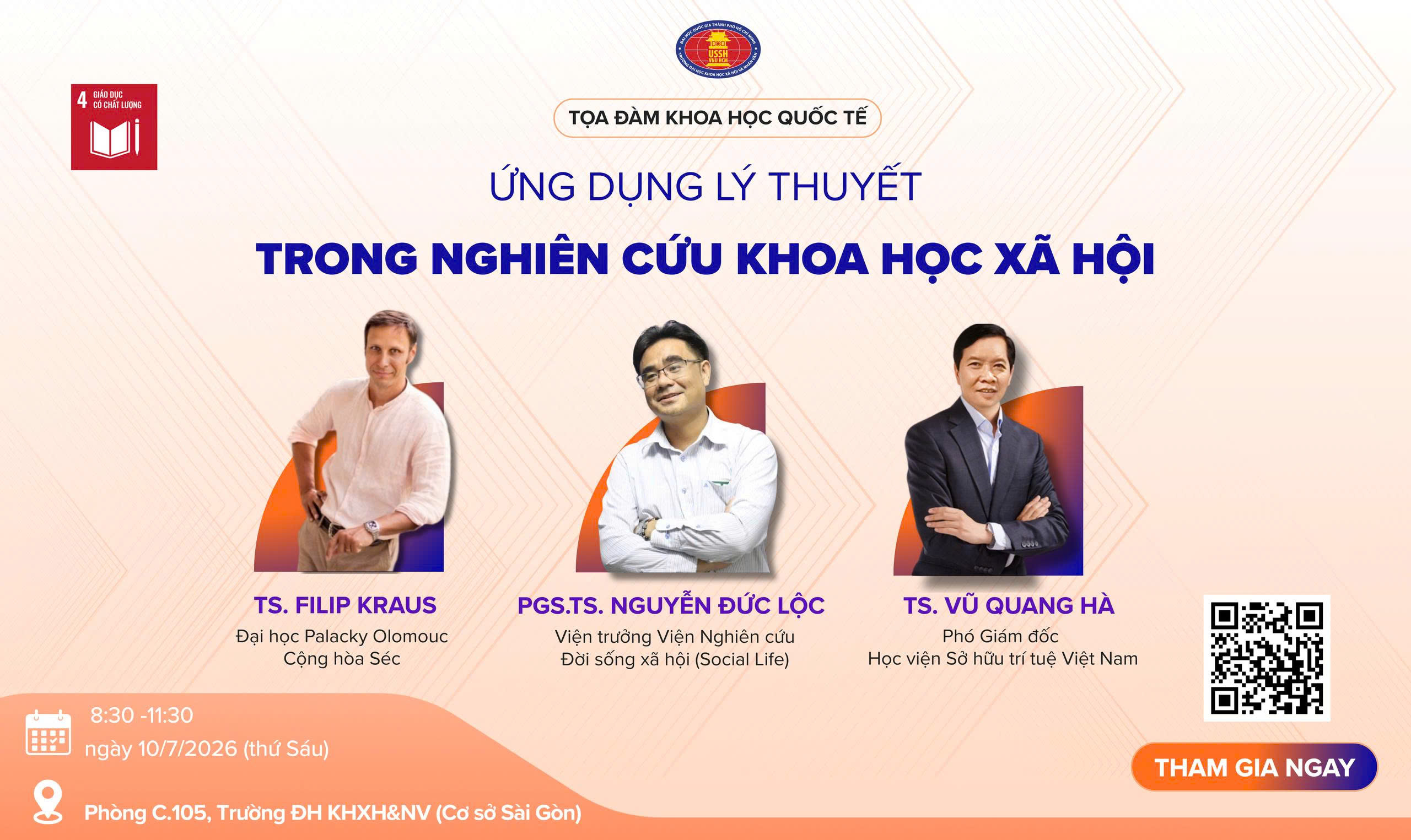 Mời tham dự Tọa đàm khoa học quốc tế "Ứng dụng lý thuyết trong nghiên cứu Khoa học xã hội"