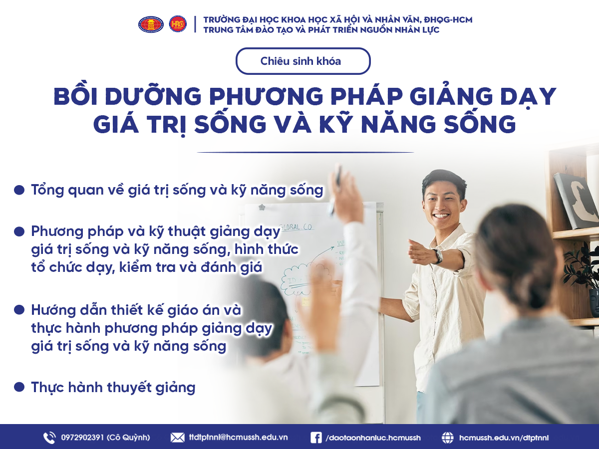 Chiêu sinh khóa bồi dưỡng Phương pháp giảng dạy giá trị sống và kỹ năng sống (Khóa 17) – Khai giảng ngày 15/4/2024