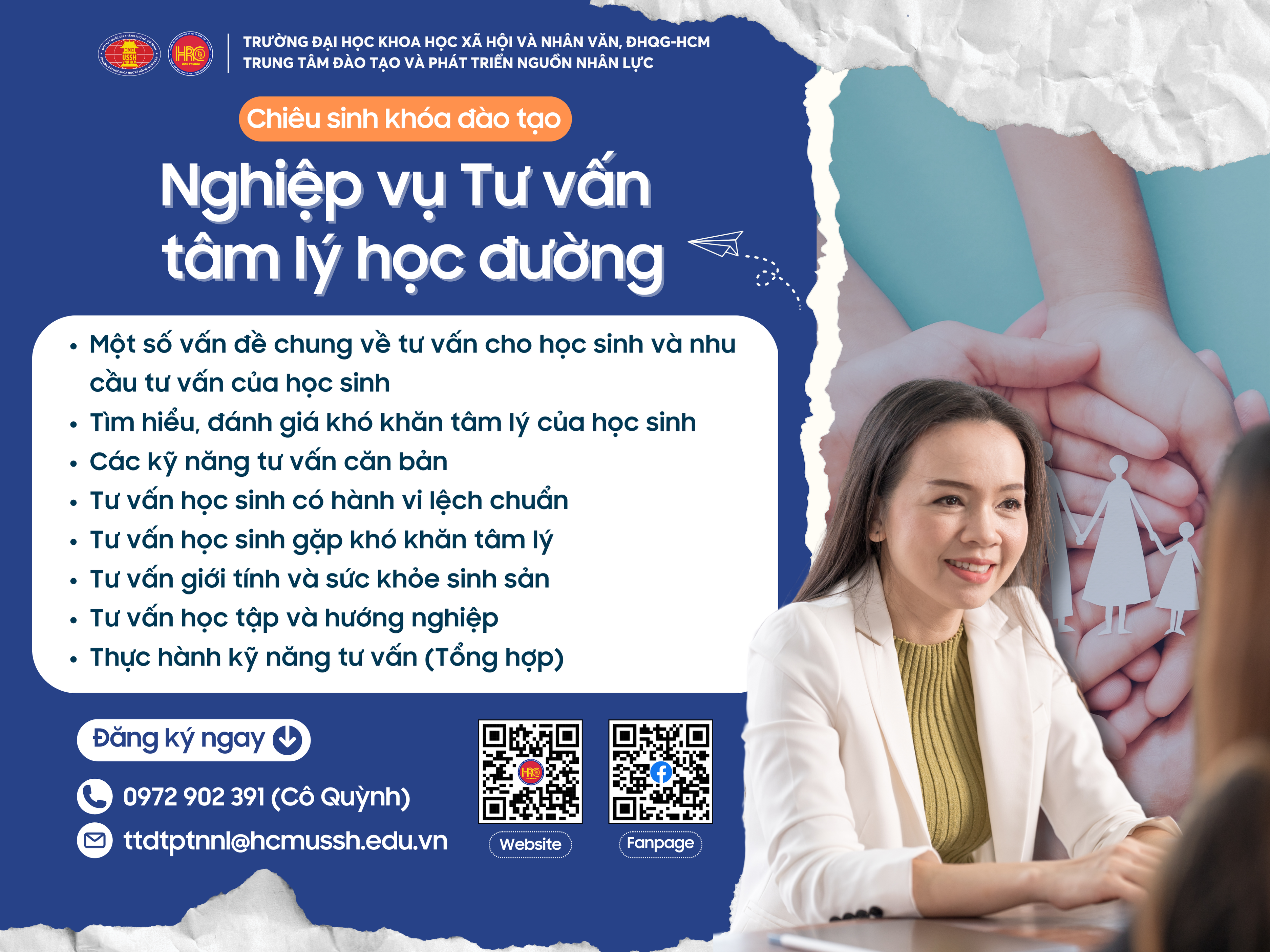 Chiêu sinh khóa đào tạo Nghiệp vụ Tư vấn tâm lý học đường (Khóa 29) – Khai giảng 23/09/2024