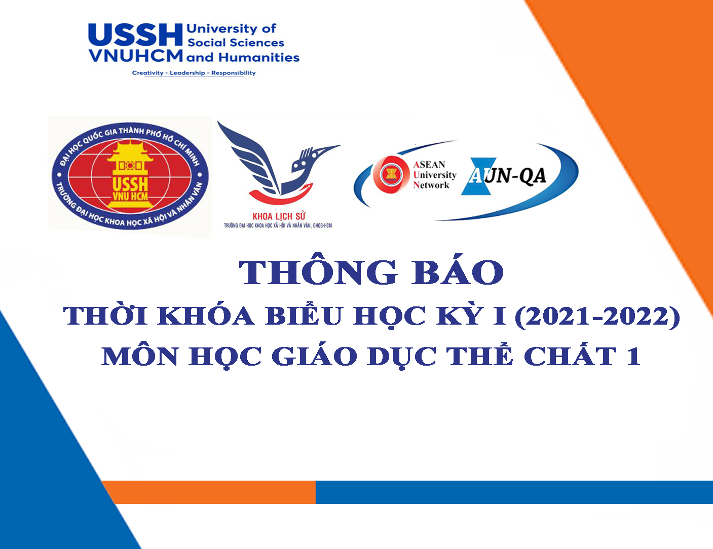 Thông báo Thời khóa biểu môn học Giáo dục thể chất 1-DAI007 (Học kỳ I-2021-2022)