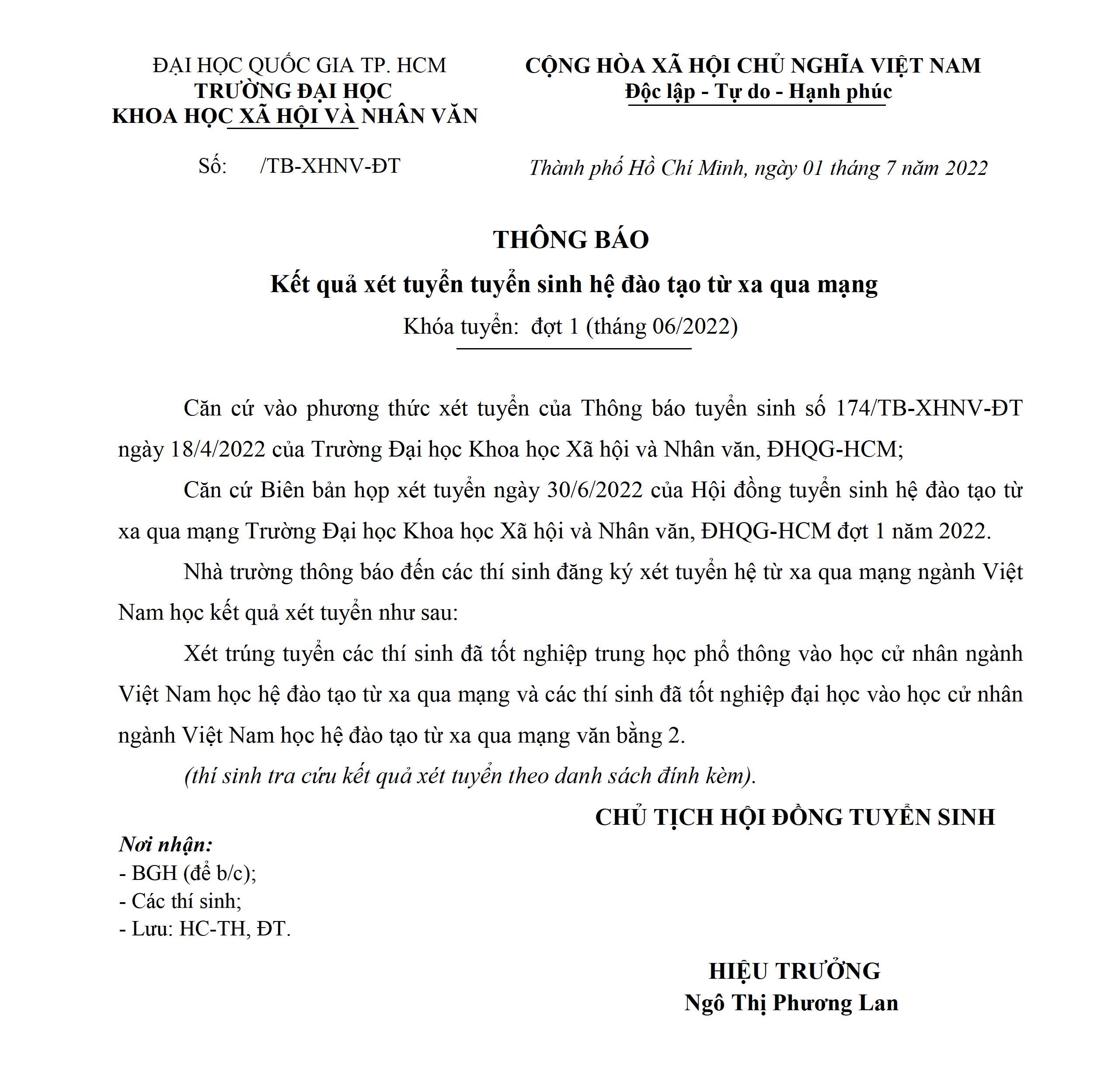 Tuyển sinh Đào tạo từ xa đại học đợt 1 năm 2022 - Kết quả tuyển sinh và hướng dẫn nhập học