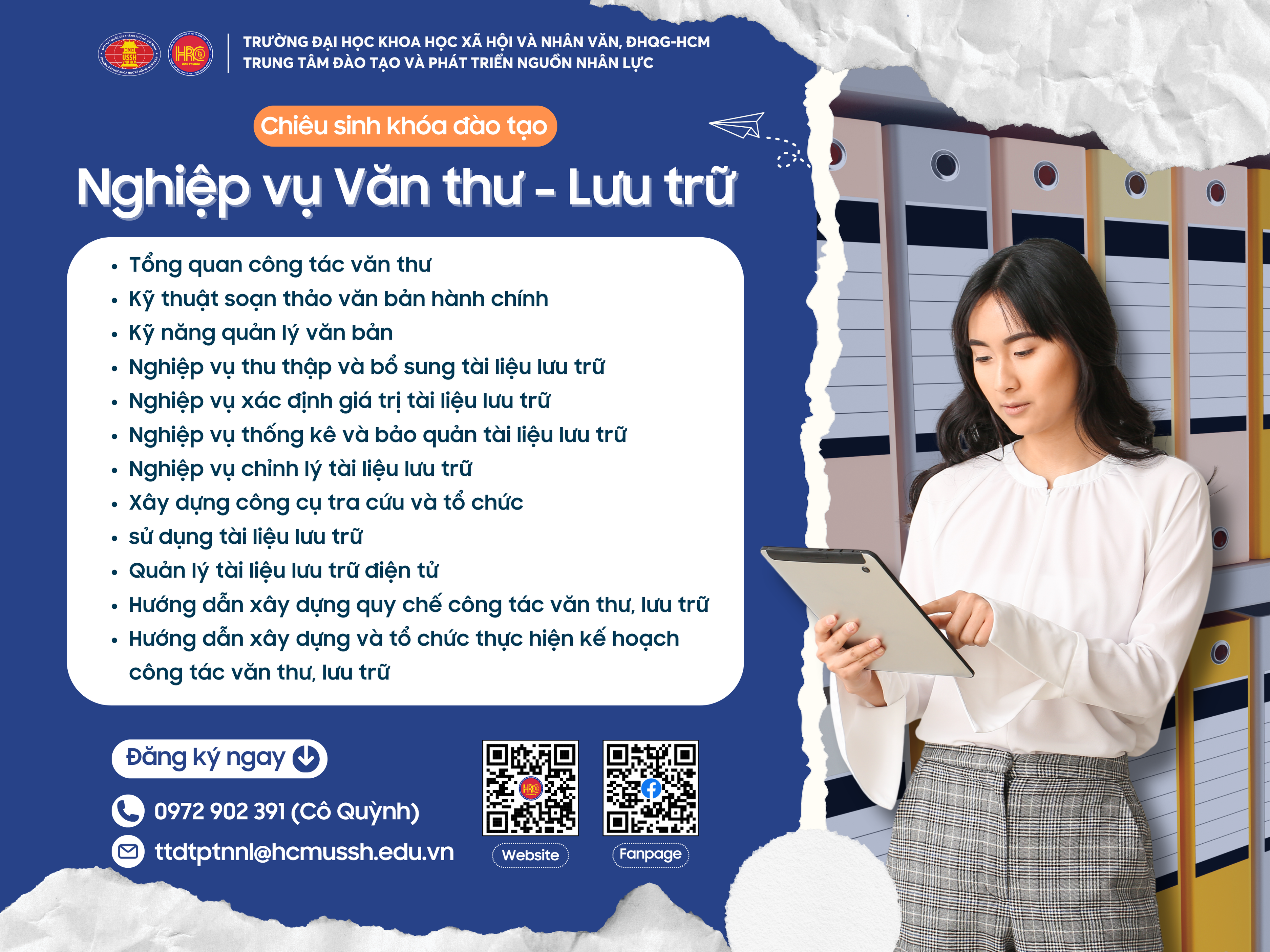 Chiêu sinh khóa đào tạo Nghiệp vụ Văn thư – Lưu trữ (Khóa 24) – Dự kiến khai giảng 13/09/2024