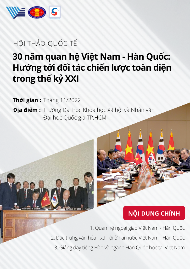 Thư mời viết bài Hội thảo quốc tế "30 năm quan hệ Việt Nam - Hàn Quốc: Hướng tới đối tác chiến lược toàn diện trong thế kỷ XXI"