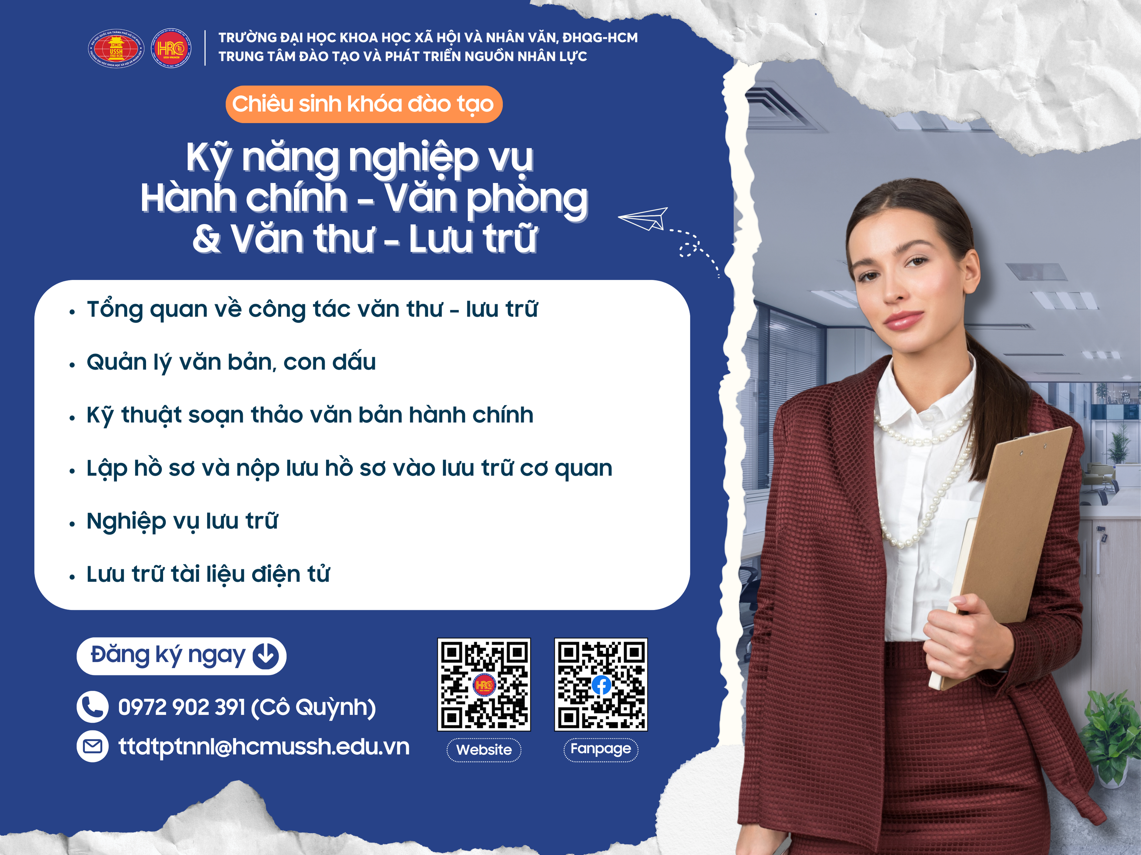 Chiêu sinh khóa đào tạo Kỹ năng nghiệp vụ Hành chính – Văn phòng và Văn thư – Lưu trữ (Khóa 13) – Dự kiến khai giảng 04/10/2024