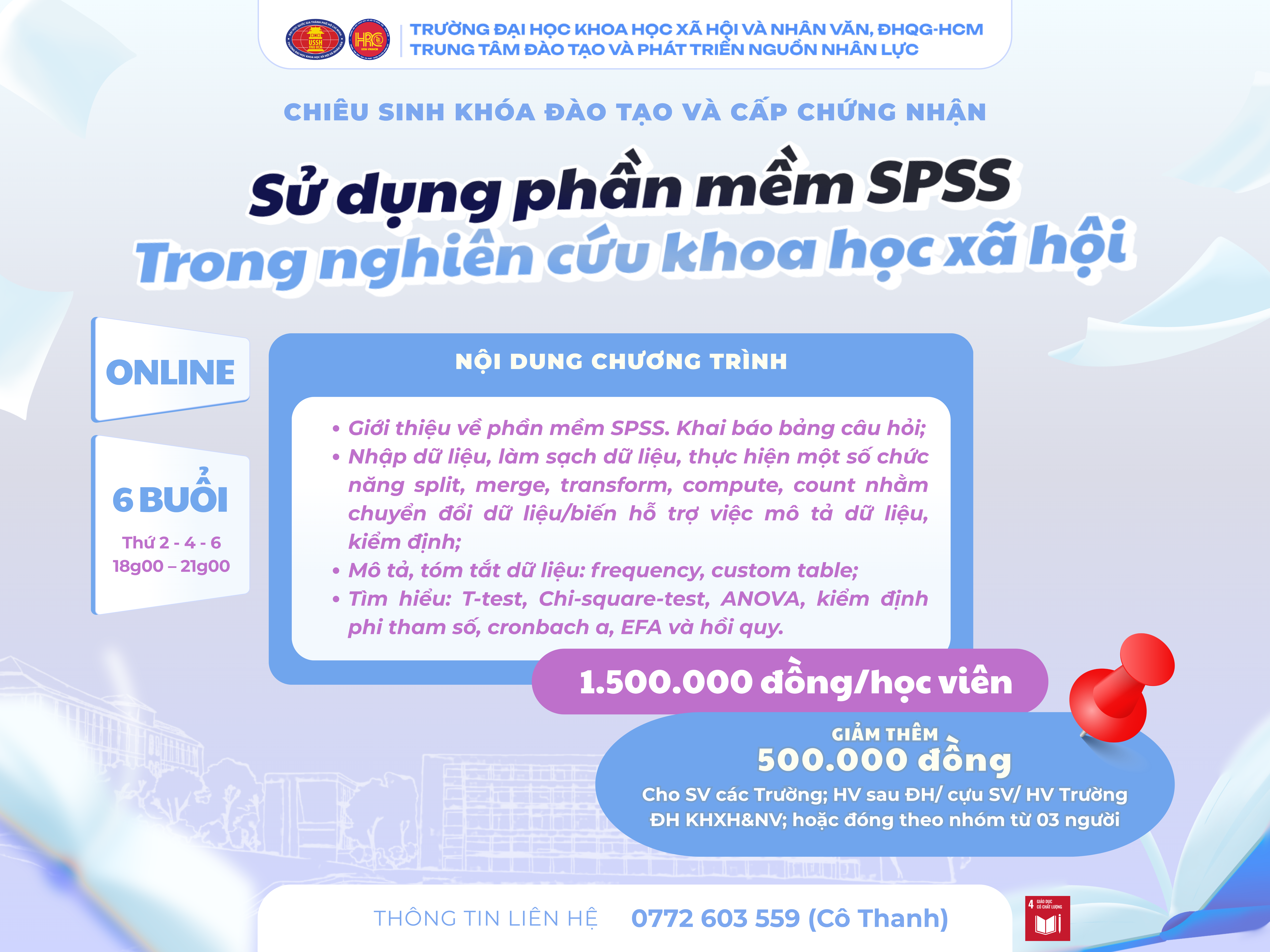 Chiêu sinh khóa đào tạo Sử dụng phần mềm SPSS trong nghiên cứu khoa học xã hội (Khóa 6) – Học ngày 15/07/2026