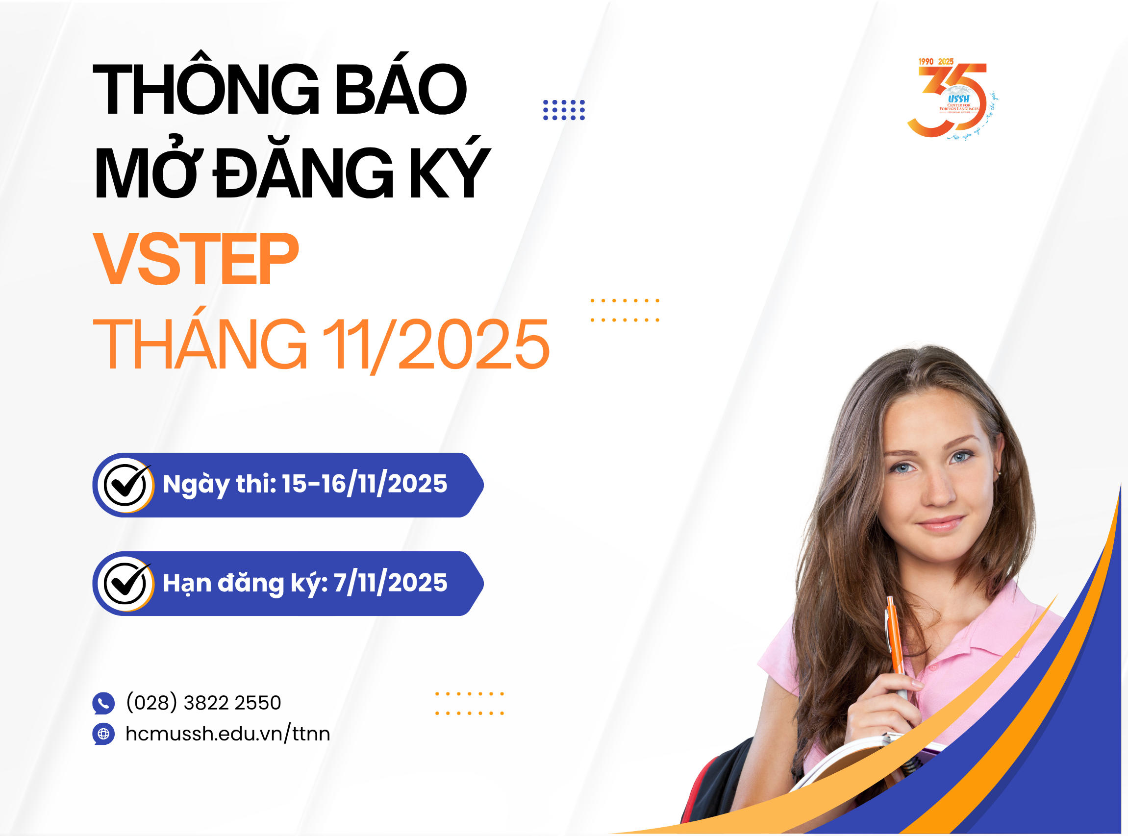 Thông báo tiếp nhận đăng ký thi VSTEP bậc 3-5 tháng 11/2025