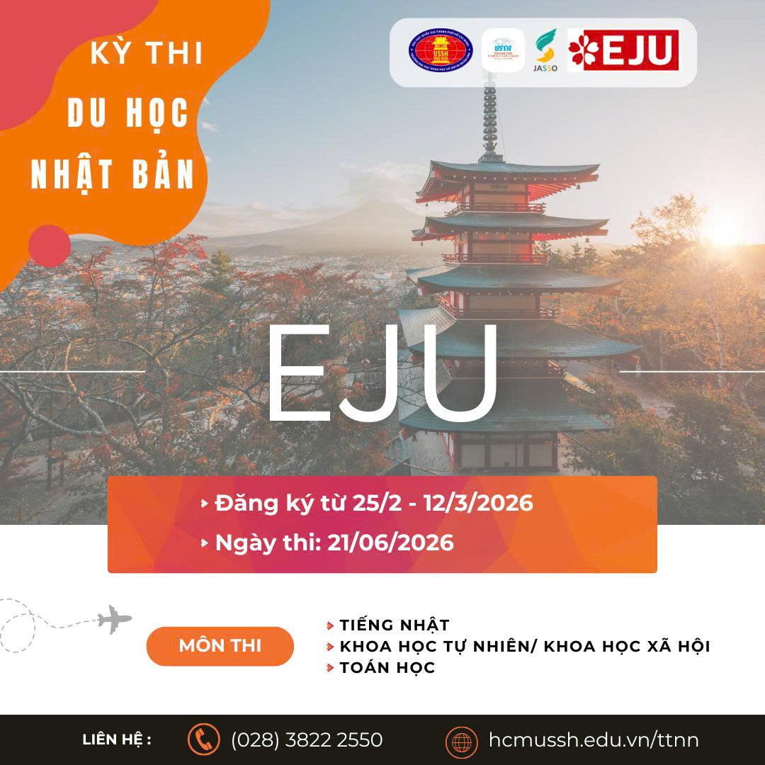 THÔNG BÁO TIẾP NHẬN HỒ SƠ ĐĂNG KÝ THI DU HỌC NHẬT BẢN (EJU) ĐỢT 1 (THÁNG 6/2026)
