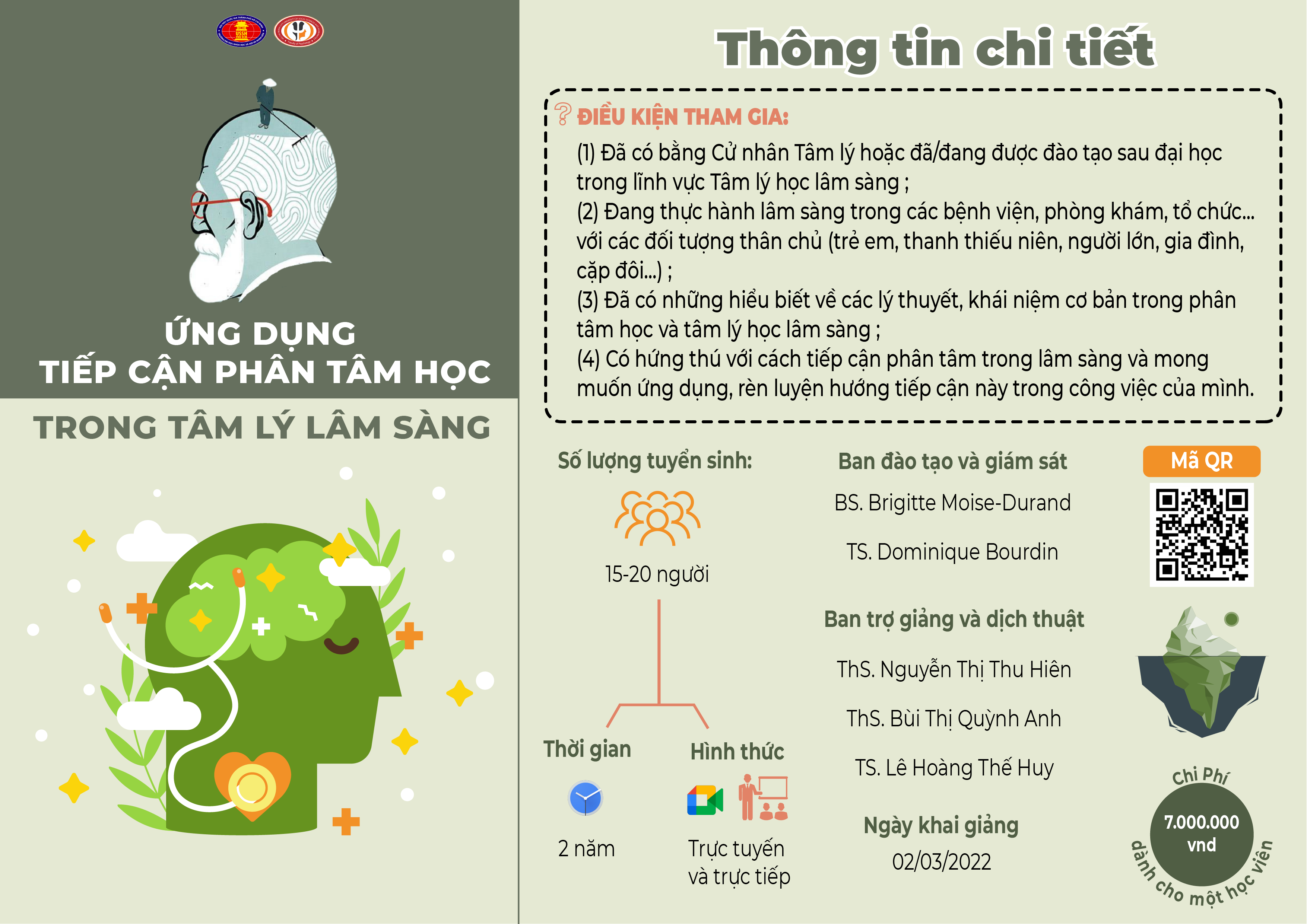 Khóa học “ỨNG DỤNG TIẾP CẬN PHÂN TÂM HỌC TRONG TÂM LÝ HỌC LÂM SÀNG”