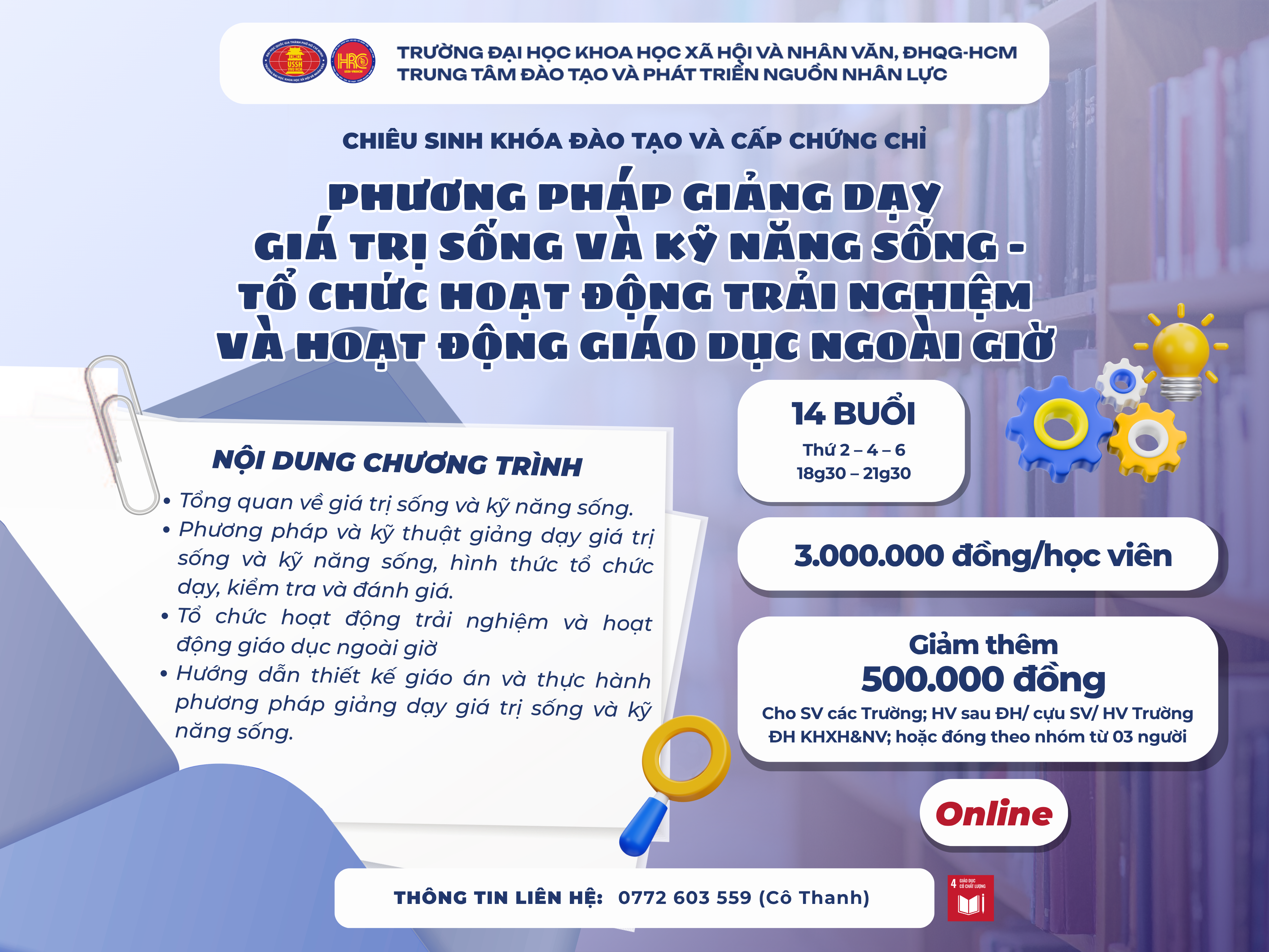Chiêu sinh khóa đào tạo Phương pháp giảng dạy Giá trị sống và Kỹ năng sống – Tổ chức hoạt động trải nghiệm và hoạt động giáo dục ngoài giờ (Khóa 34) – Khai giảng 01/07/2026