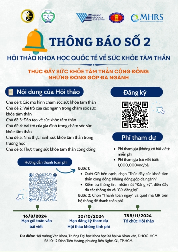 ThƯ MỜi ViẾt BÀi HỘi ThẢo Khoa HỌc QuỐc TẾ VỀ SỨc KhỎe TÂm ThẦn ThÚc