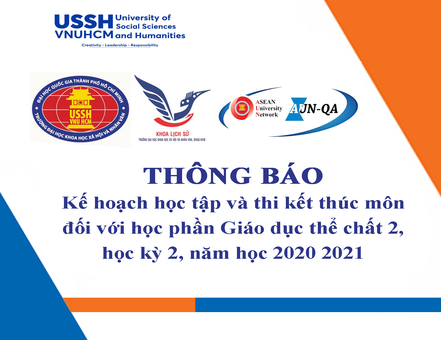 Thông báo về Kế hoạch học tập và thi kết thúc môn đối với học phần Giáo dục thể chất 2, học kỳ 2, năm học 2020 2021