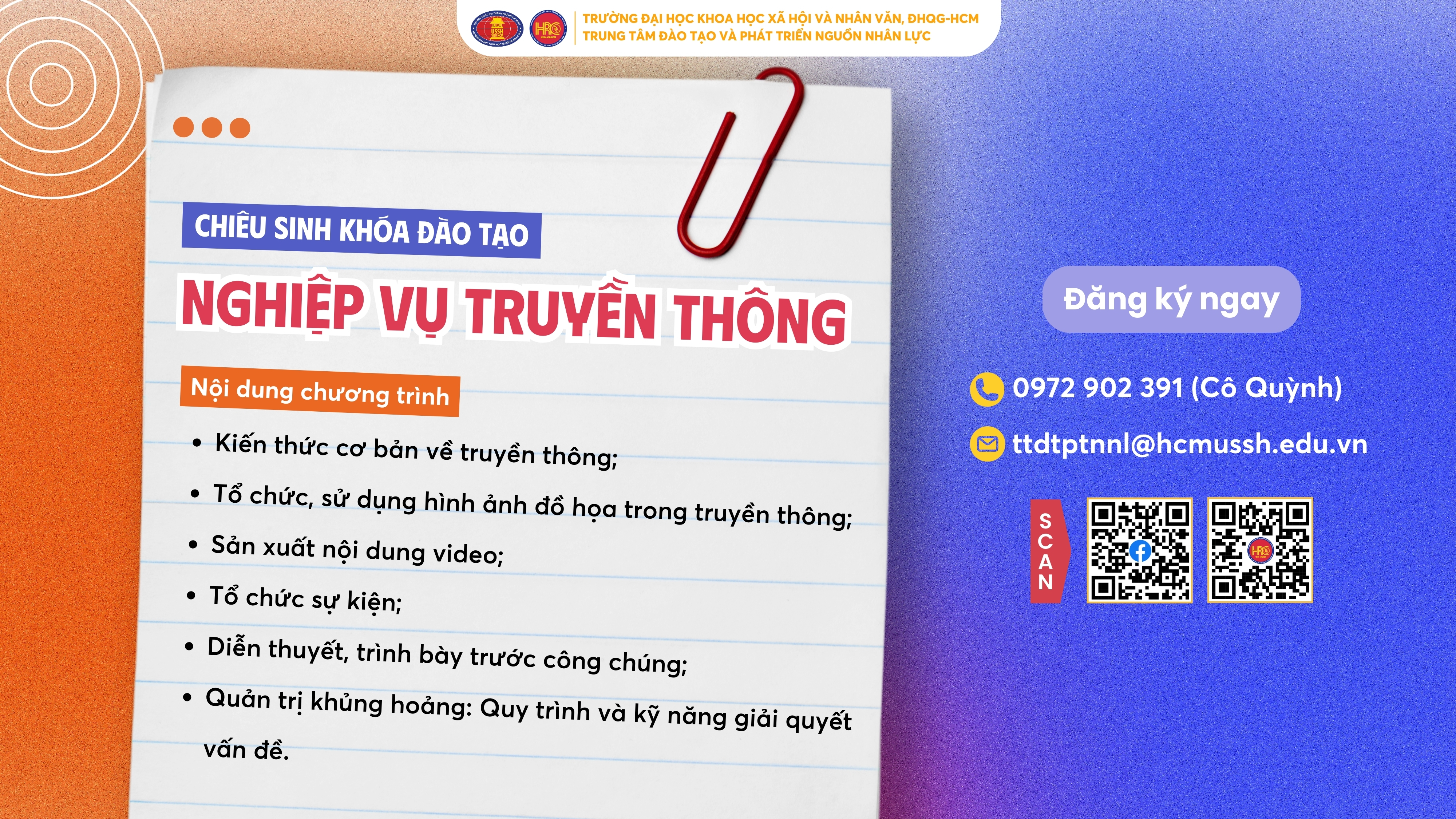 Chiêu sinh khóa đào tạo Nghiệp vụ Truyền thông (Khóa 7) – Dự kiến khai giảng 08/06/2025