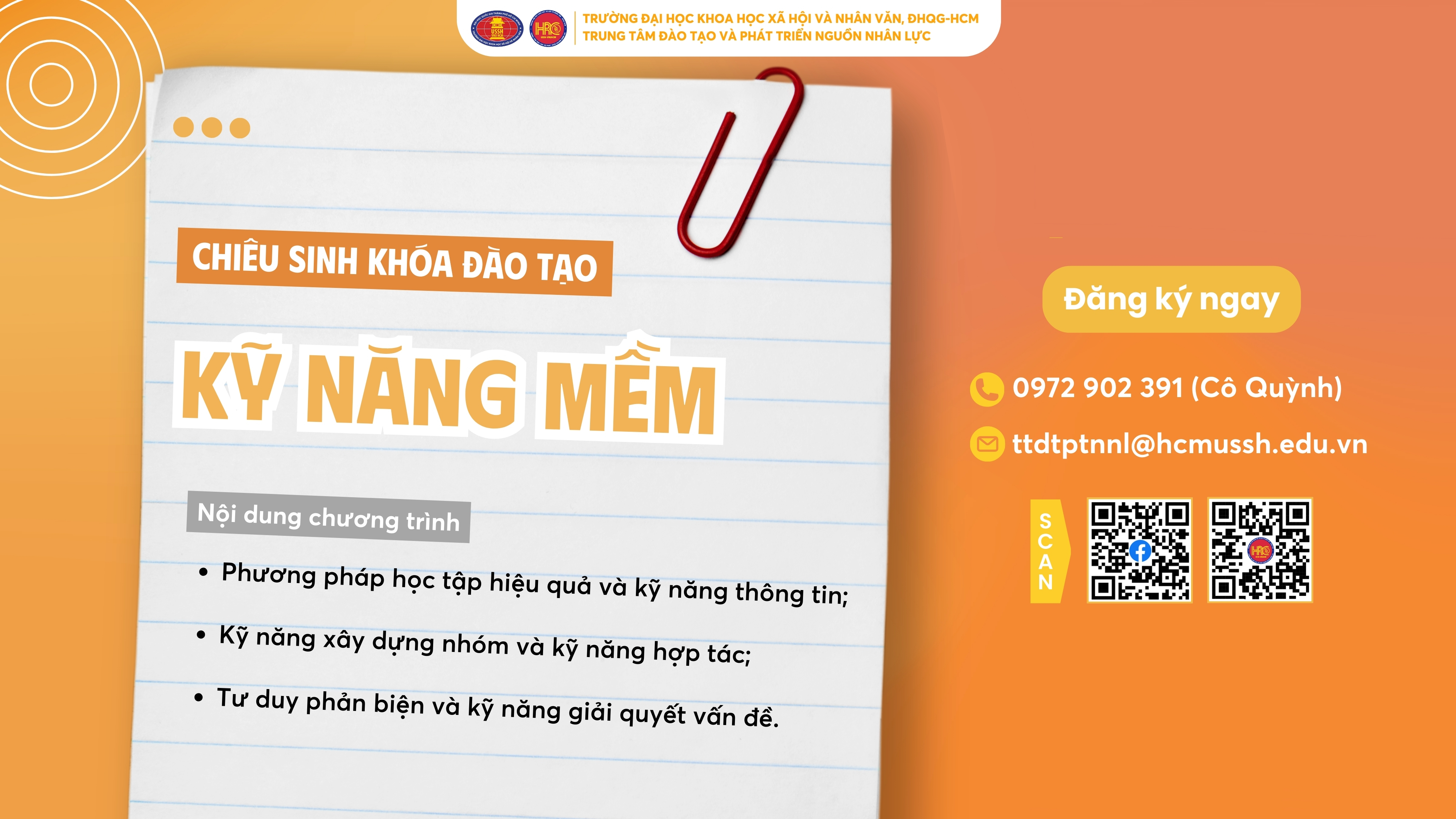 Chiêu sinh khóa đào tạo Kỹ năng mềm (Khóa 14) – Dự kiến khai giảng 20/06/2025