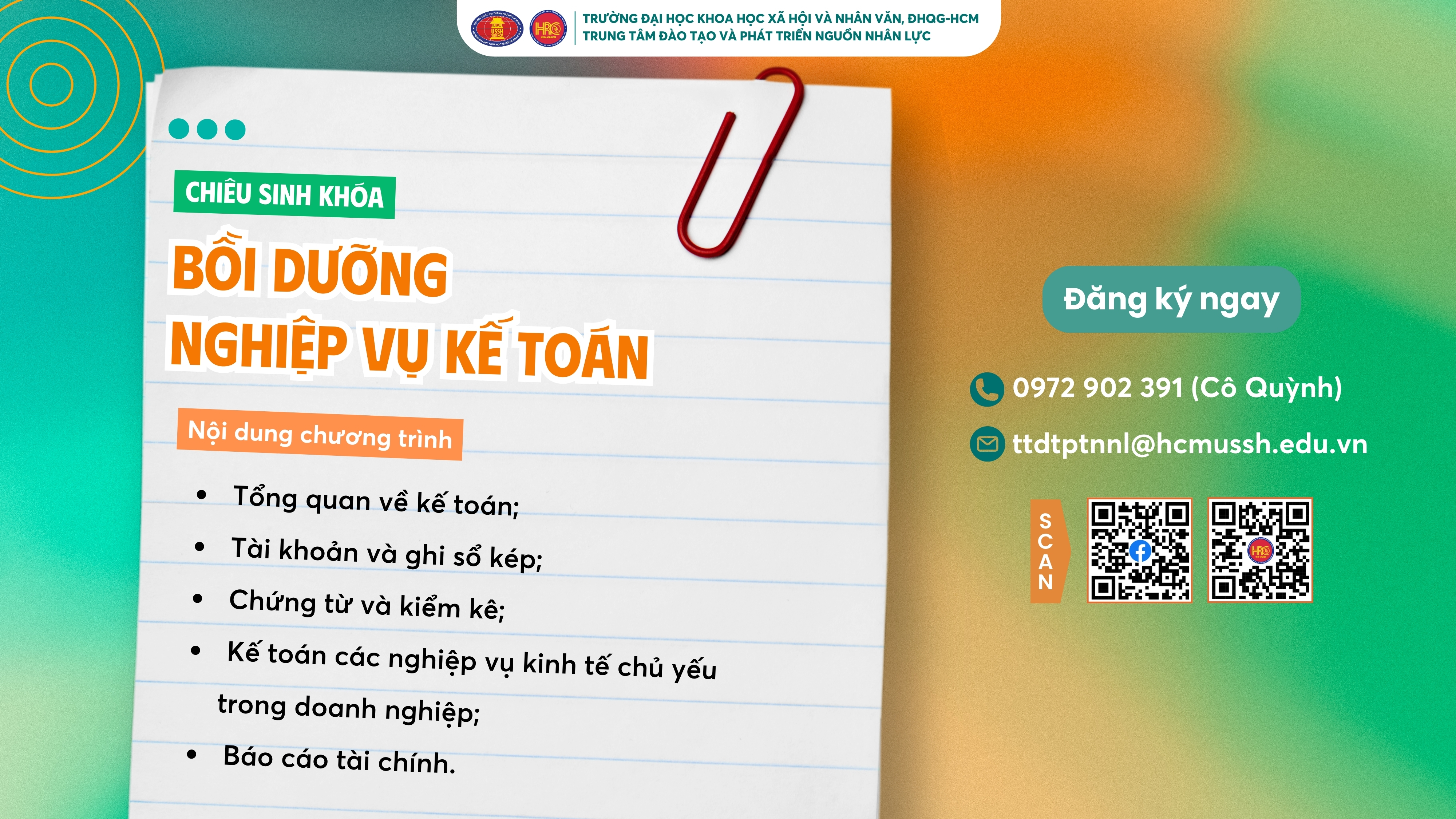 Chiêu sinh khóa Bồi dưỡng nghiệp vụ Kế toán (Khoá 3) – Dự kiến khai giảng 15/06/2025