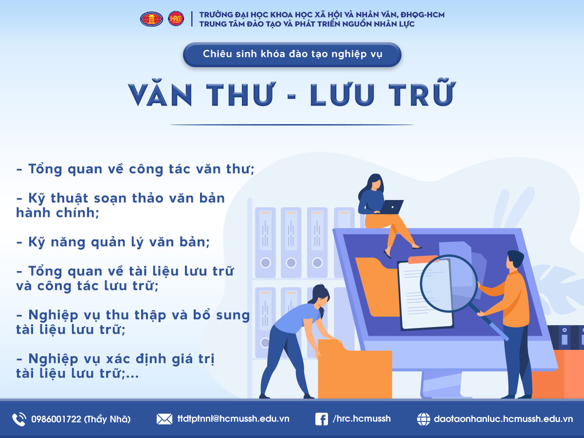 Chiêu sinh khóa đào tạo nghiệp vụ Văn thư – Lưu trữ (Khóa 19) – Khai giảng 05/01/2024