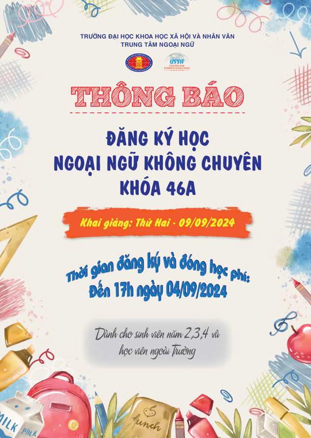 HỖ TRỢ THÔNG TIN ĐĂNG KÝ NGOẠI NGỮ KHÔNG CHUYÊN KHÓA 46A HỌC KỲ I, NĂM HỌC 2024 - 2025