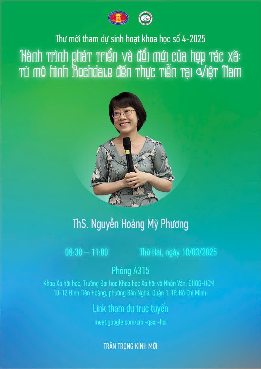 Thư mời tham dự sinh hoạt khoa học số 4, năm 2025: “Hành trình phát triển và đổi mới của hợp tác xã: từ mô hình Rochdale đến thực tiễn tại Việt Nam”