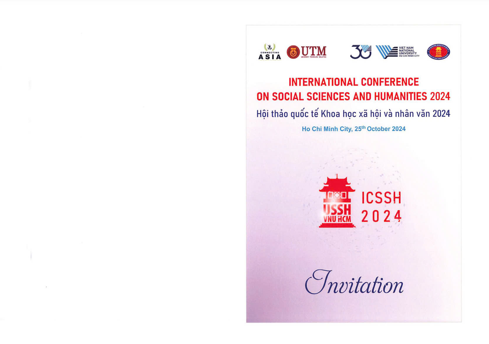 Thư mời về việc tham dự Hội thảo quốc tế Khoa học xã hội và nhân văn năm 2024 (ICSSH 2024)