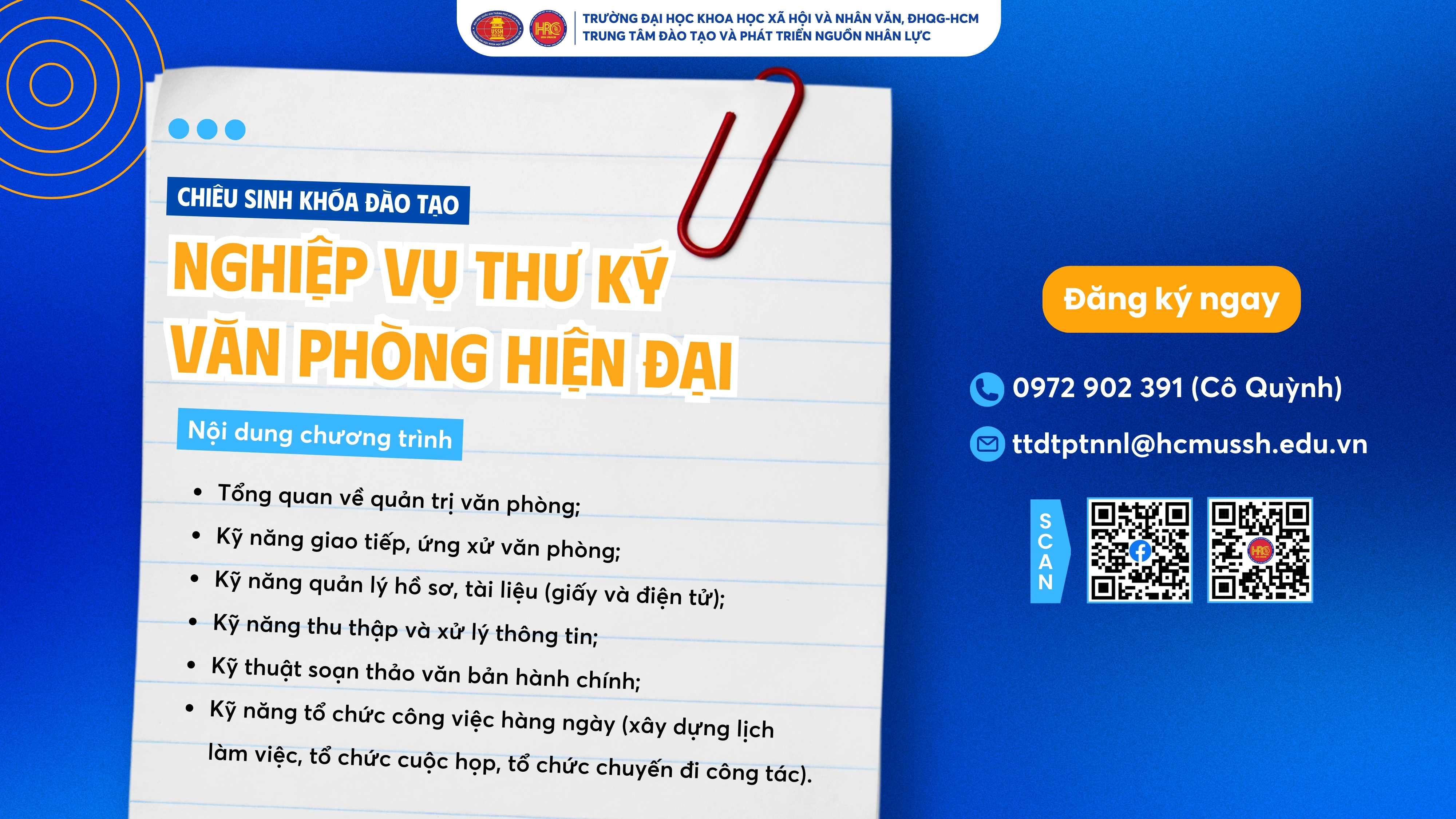 Chiêu sinh khóa bồi dưỡng Nghiệp vụ Thư ký văn phòng hiện đại (Khóa 5) – Dự kiến khai giảng 09/05/2025