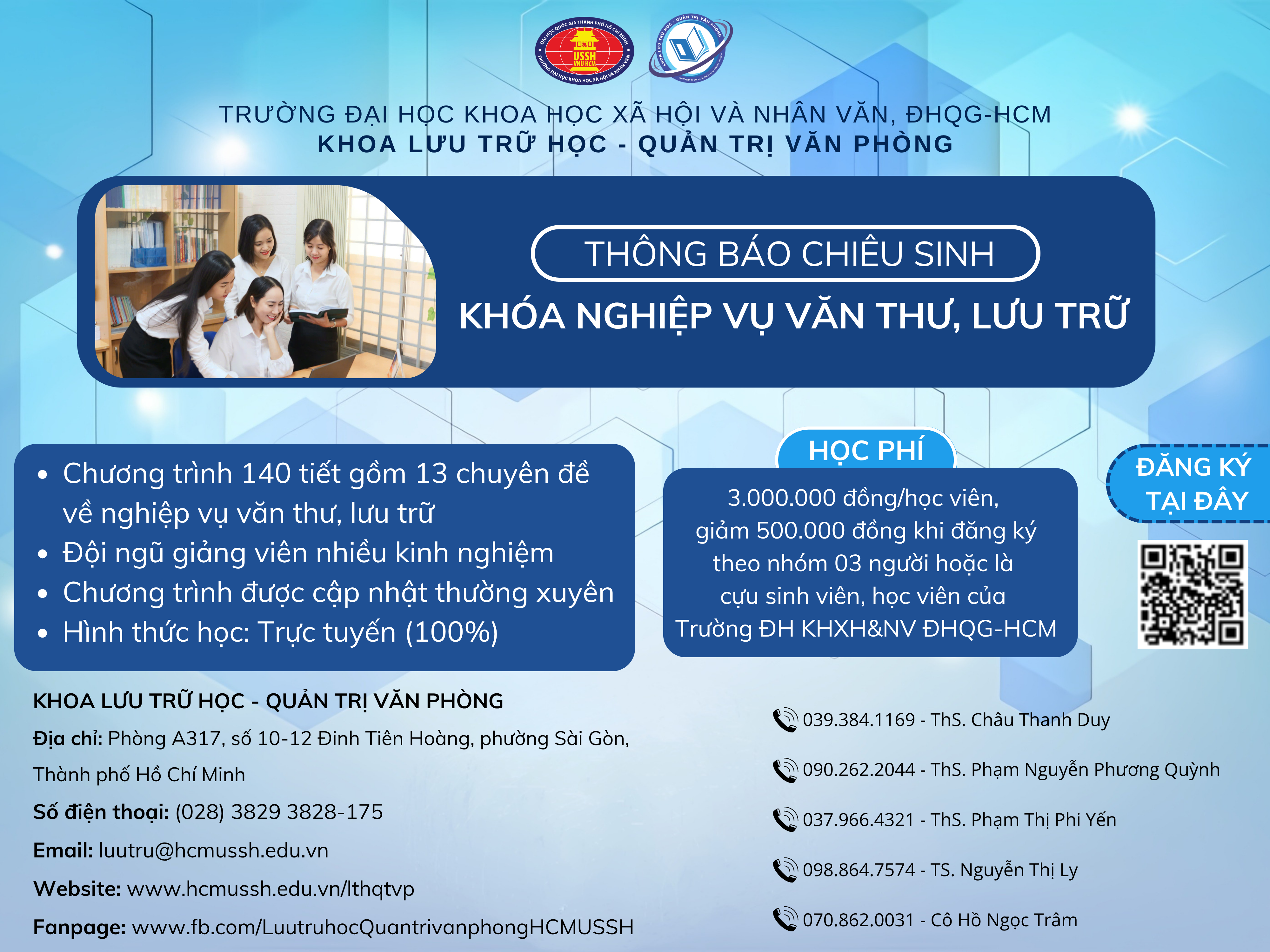THÔNG BÁO CHIÊU SINH KHÓA BỒI DƯỠNG NGHIỆP VỤ VĂN THƯ, LƯU TRỮ KHÓA 8 NĂM 2025 (CHƯƠNG TRÌNH 140 TIẾT) - KHAI GIẢNG VÀO NGÀY 20 THÁNG 8 NĂM 2025 (HỌC PHÍ 3.000.000 ĐỒNG/HỌC VIÊN)