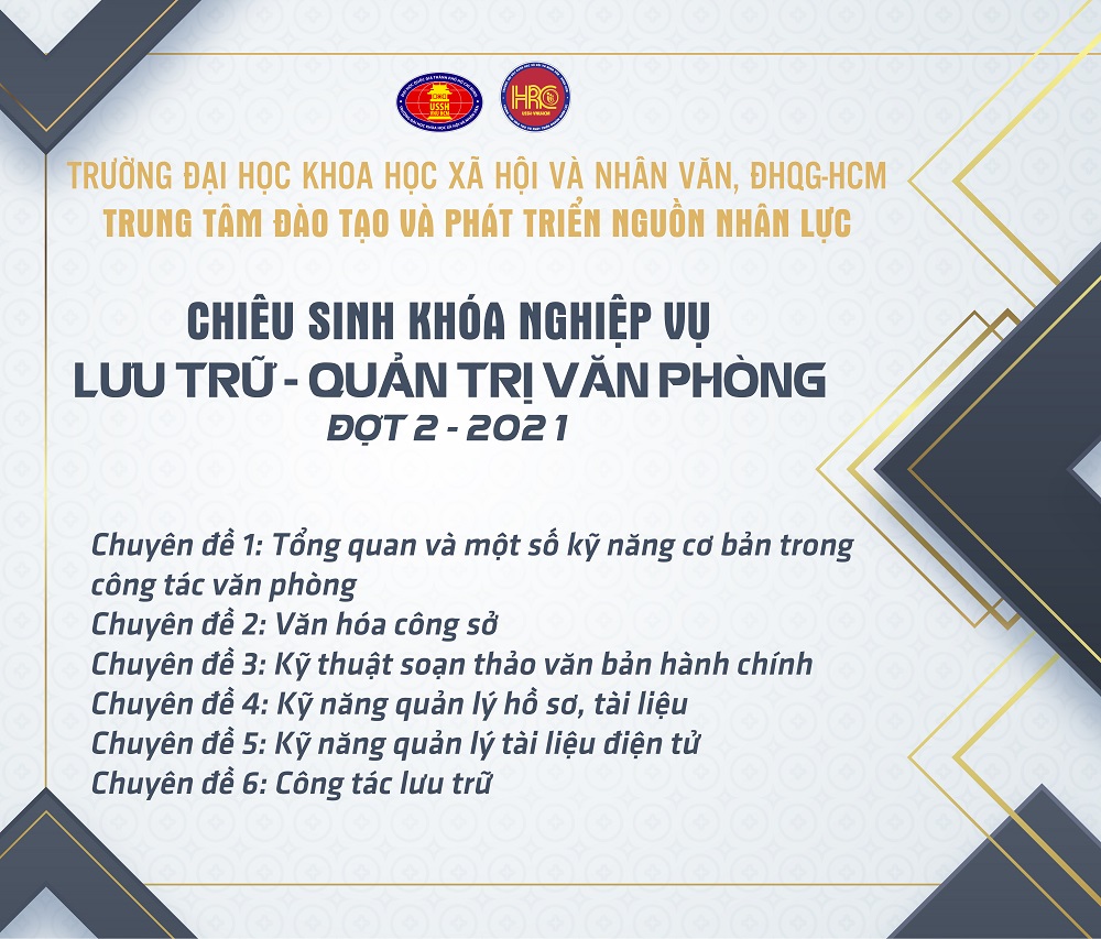 Chiêu sinh khóa nghiệp vụ Lưu trữ - Quản trị văn phòng (Đợt 2 năm 2021)