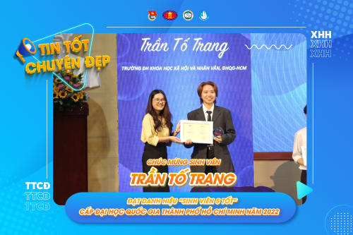 Sinh viên Trần Tố Trang đạt danh hiệu "Sinh viên 5 tốt” cấp Đại học Quốc gia Thành phố Hồ Chí Minh năm 2022