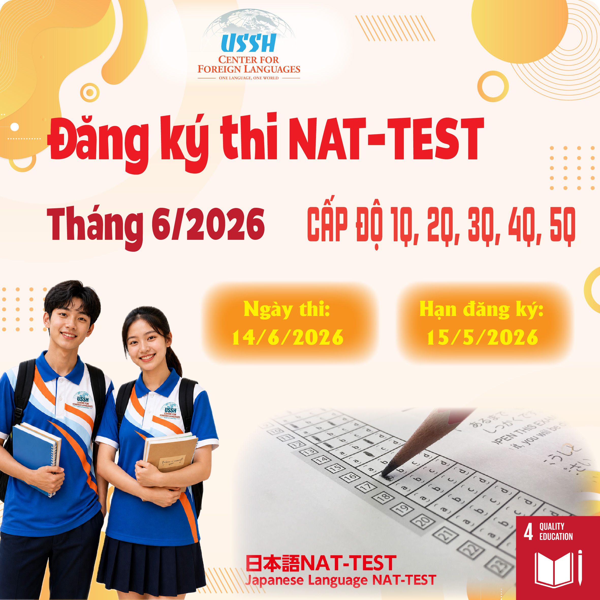 Thông báo tiếp nhận hồ sơ đăng ký thi Nat-test tháng 6/2026