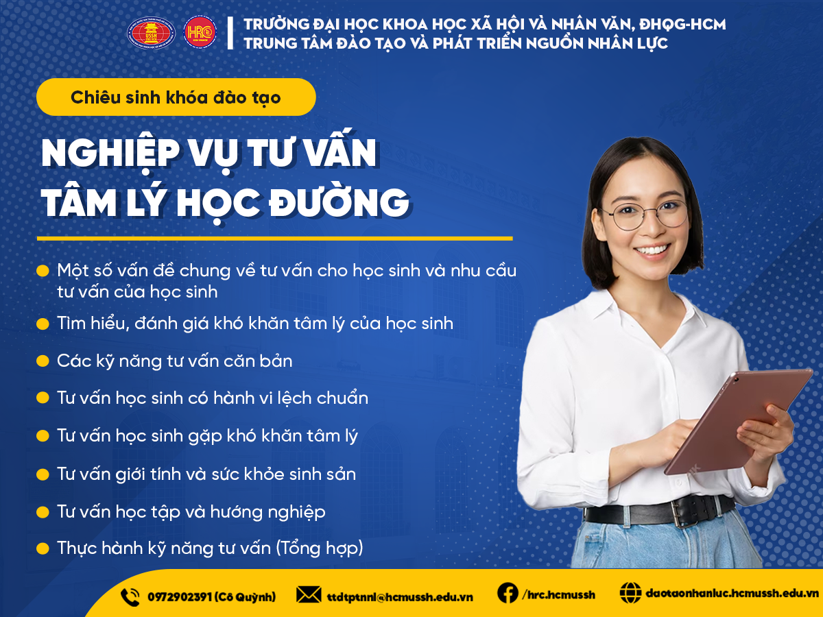 Chiêu sinh khóa đào tạo nghiệp vụ Tư vấn tâm lý học đường (Khóa 28) – Khai giảng 16/8/2024
