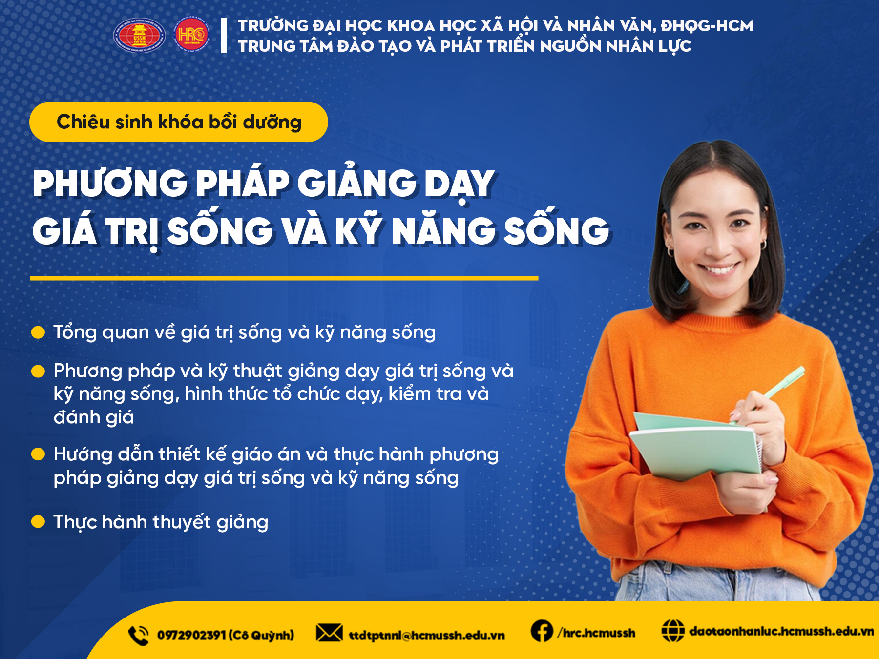 Chiêu sinh khóa bồi dưỡng Phương pháp giảng dạy giá trị sống và kỹ năng sống (Khóa 19) – Khai giảng 23/8/2024