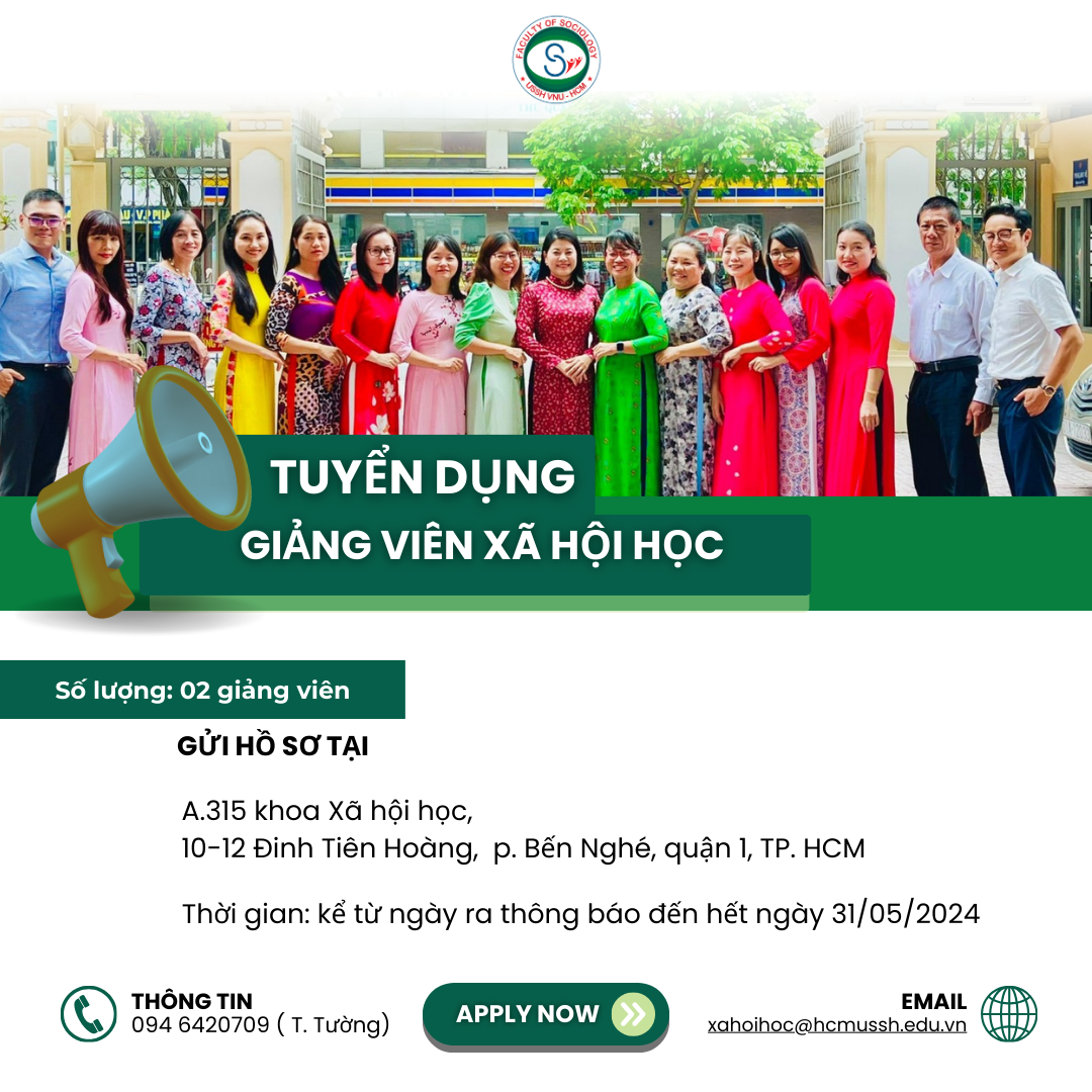 Tuyển dụng 02 giảng viên Khoa Xã hội học