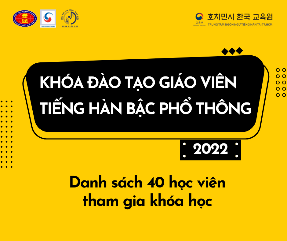 Danh sách 40 học viên tham gia Khóa Đào tạo Giáo viên tiếng Hàn Bậc Phổ thông năm 2022