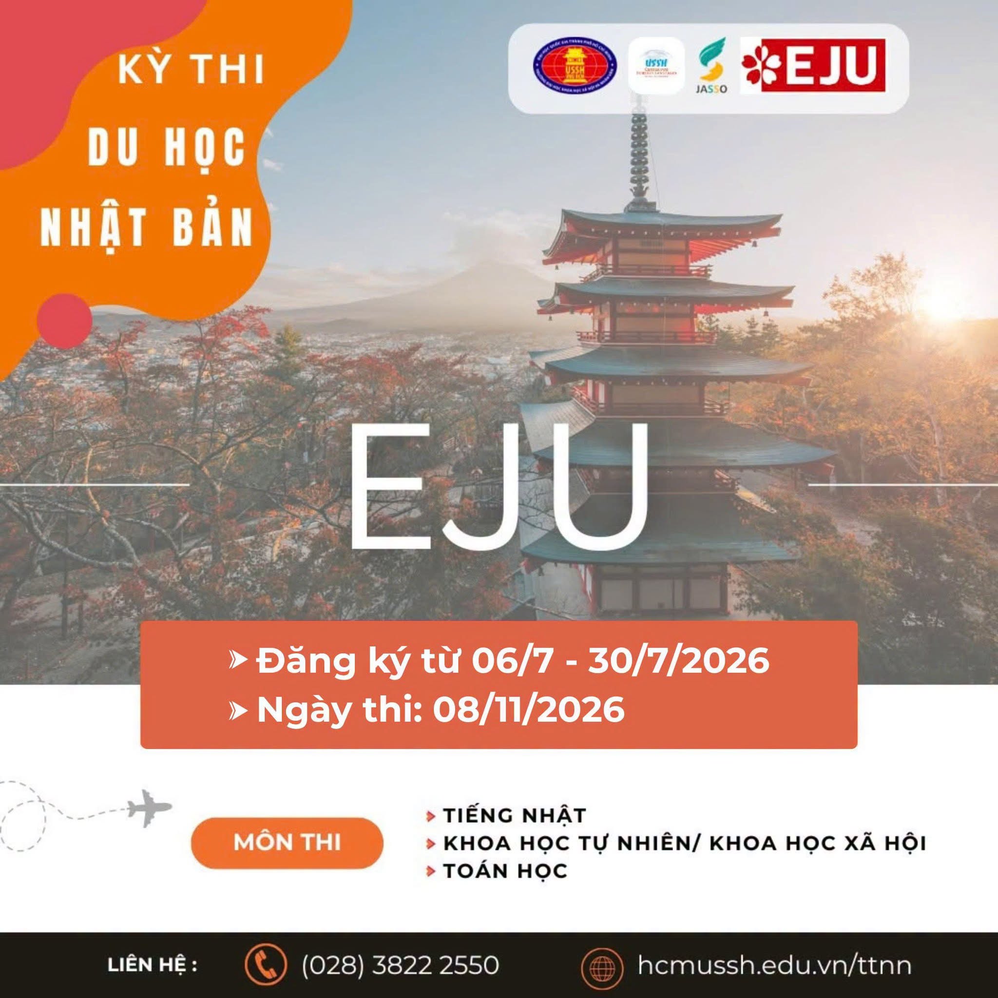 THÔNG BÁO TIẾP NHẬN HỒ SƠ ĐĂNG KÝ KỲ THI DU HỌC NHẬT BẢN (EJU) ĐỢT 2 (THÁNG 11/2026)