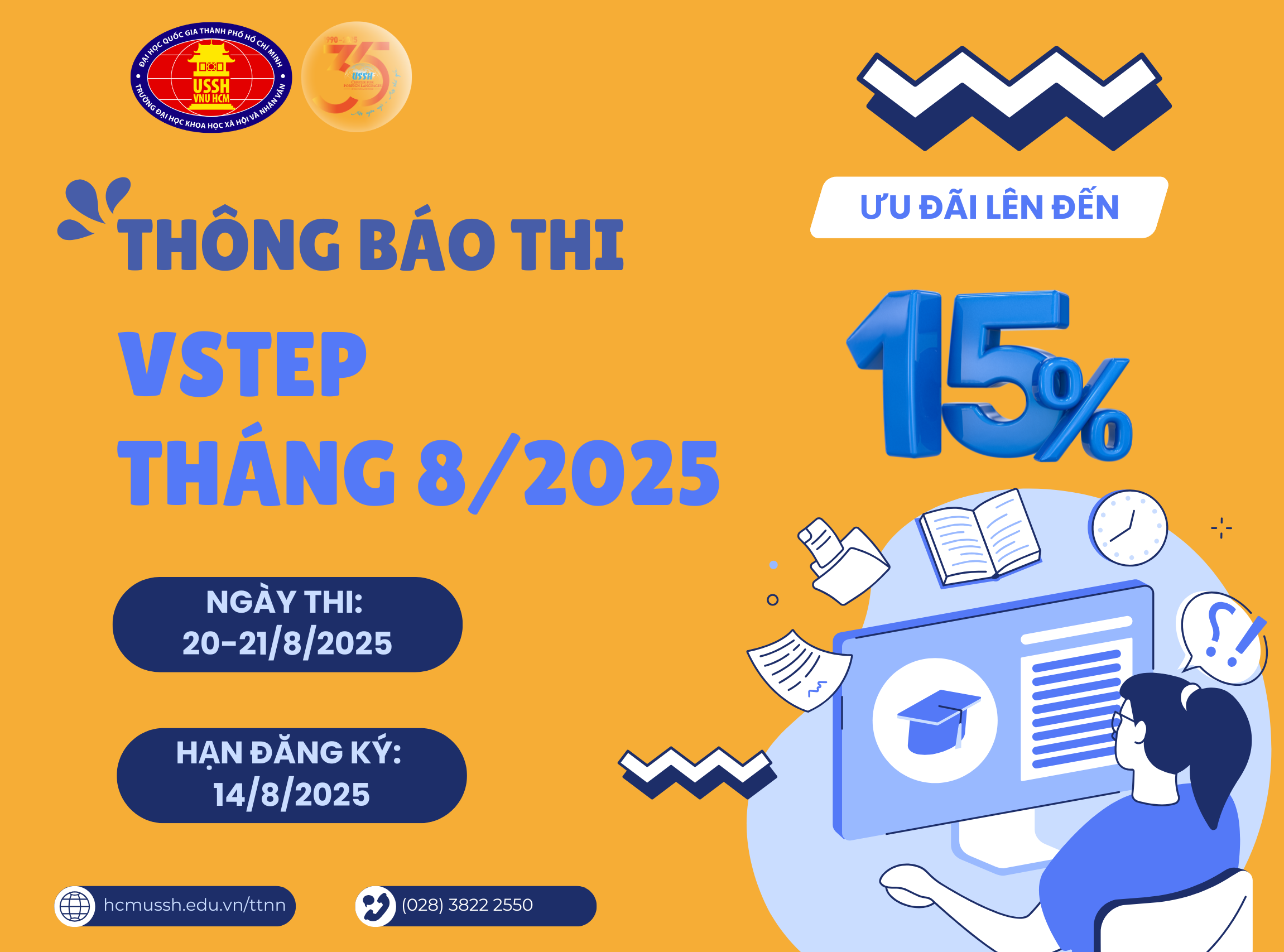 Thông báo tiếp nhận đăng ký thi VSTEP Tháng 8