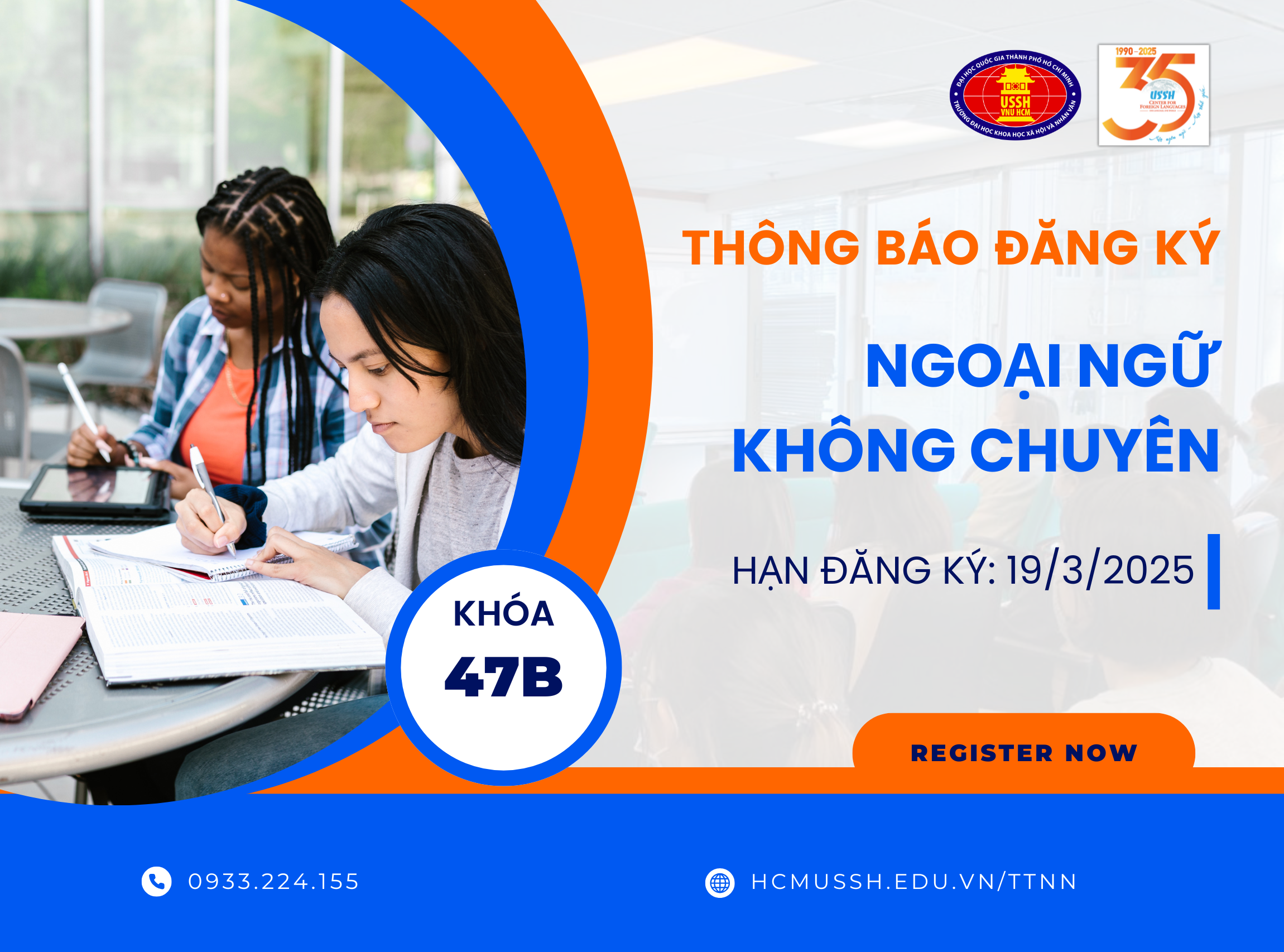 Thông báo đăng ký ngoại ngữ không chuyên khóa 47B, năm 2024-2025