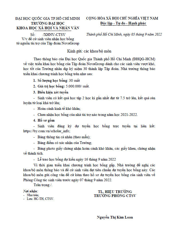 Học bổng của Tập đoàn Nova Group