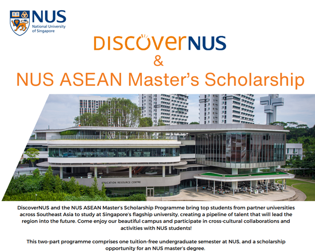 Thông báo về việc tham dự Buổi chia sẻ trực tuyến về chương trình học bổng DiscoverNUS và NUS ASEAN Master's Scholarship của Đại học NUS