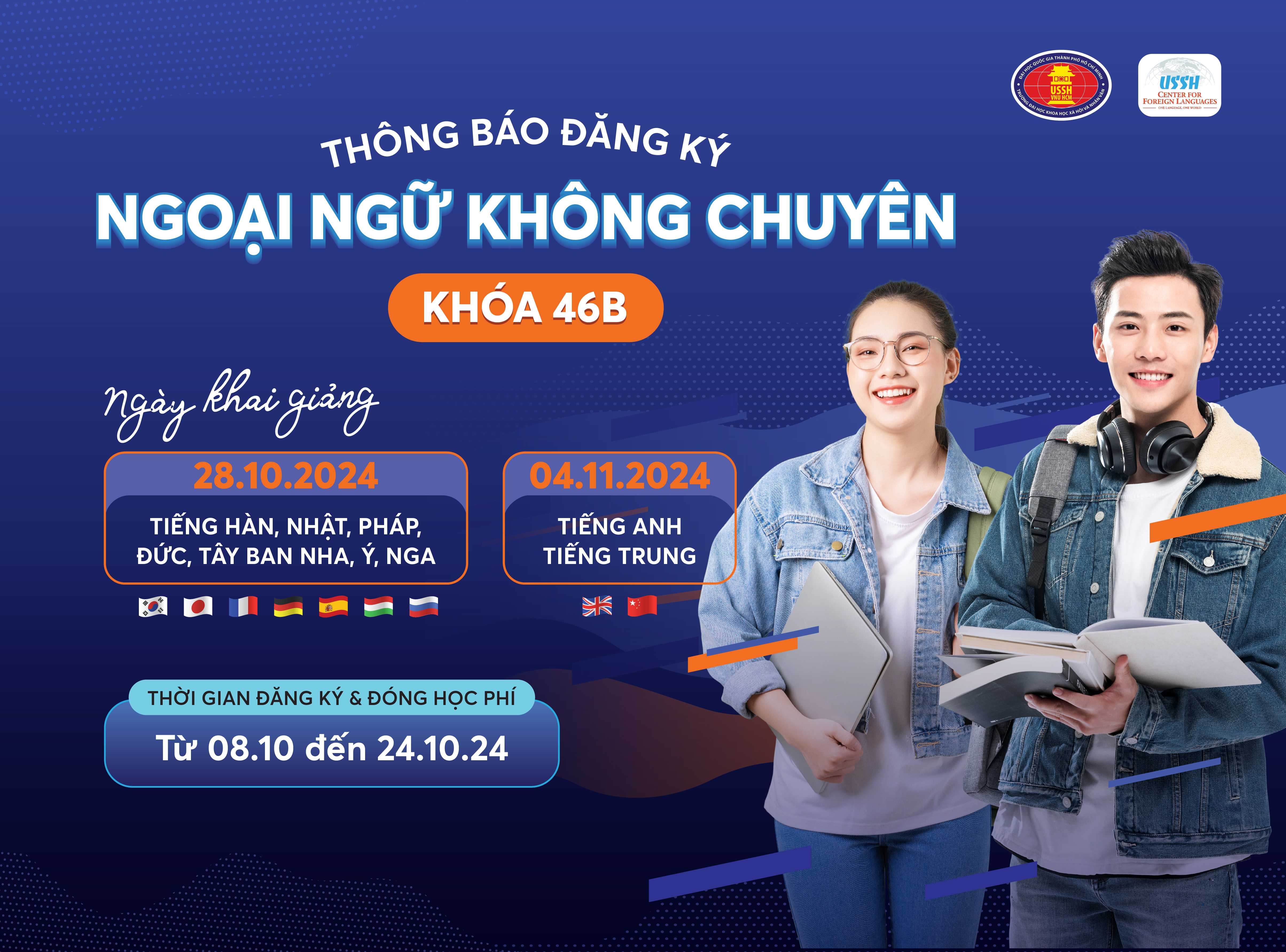 THÔNG BÁO ĐĂNG KÝ NGOẠI NGỮ KHÔNG CHUYÊN KHÓA 46B HỌC KỲ I, NĂM 2024-2025