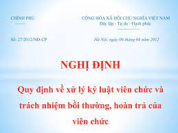 Nghị định số 27/2012/NĐ-CP quy định về xử lý kỷ luật viên chức và trach nhiệm bồi thường hoàn trả của viên chức