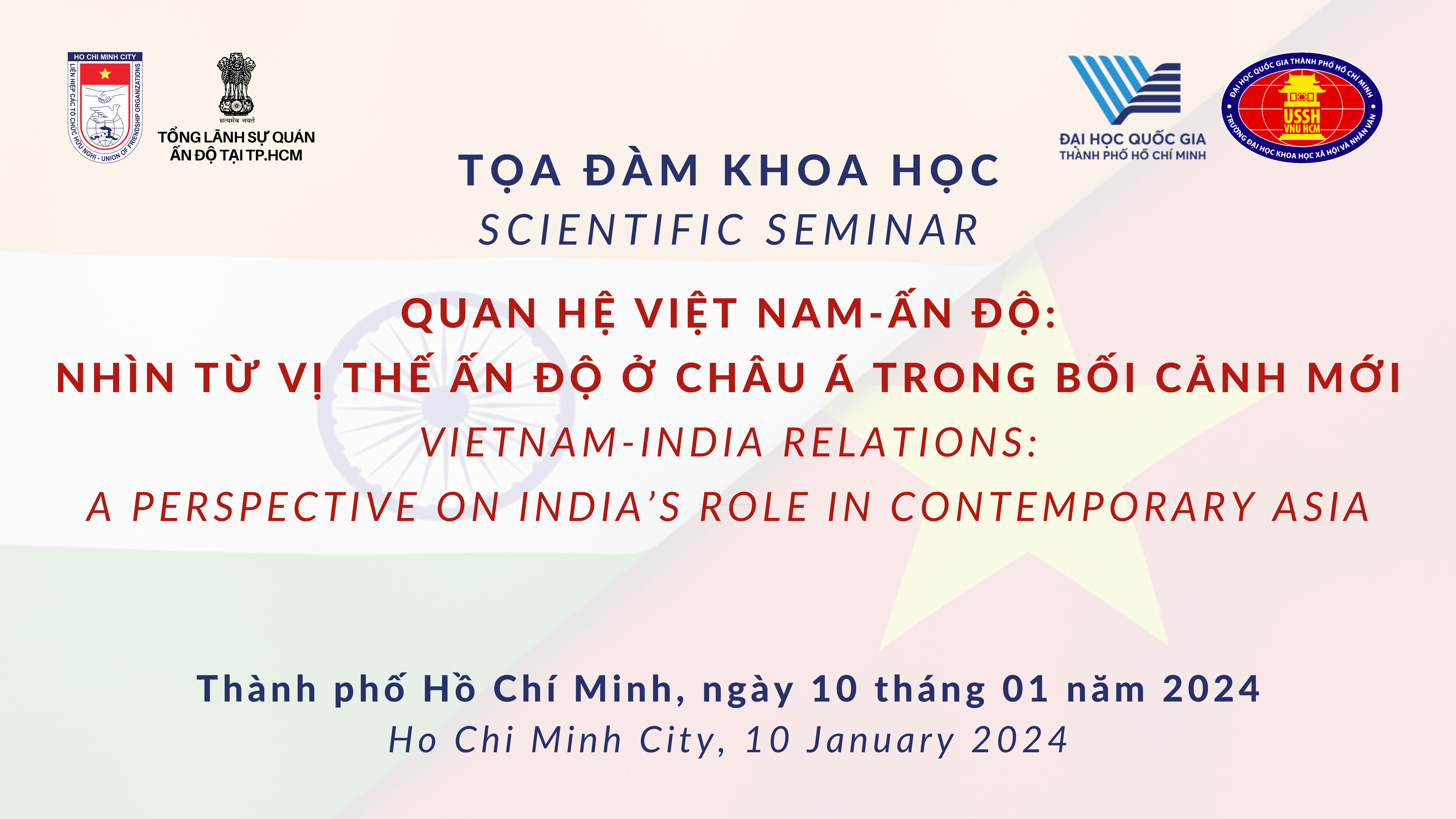 Thư mời tham dự Tọa đàm khoa học “Quan hệ Việt Nam – Ấn Độ: nhìn từ vị thế Ấn Độ ở Châu Á trong bối cảnh mới”